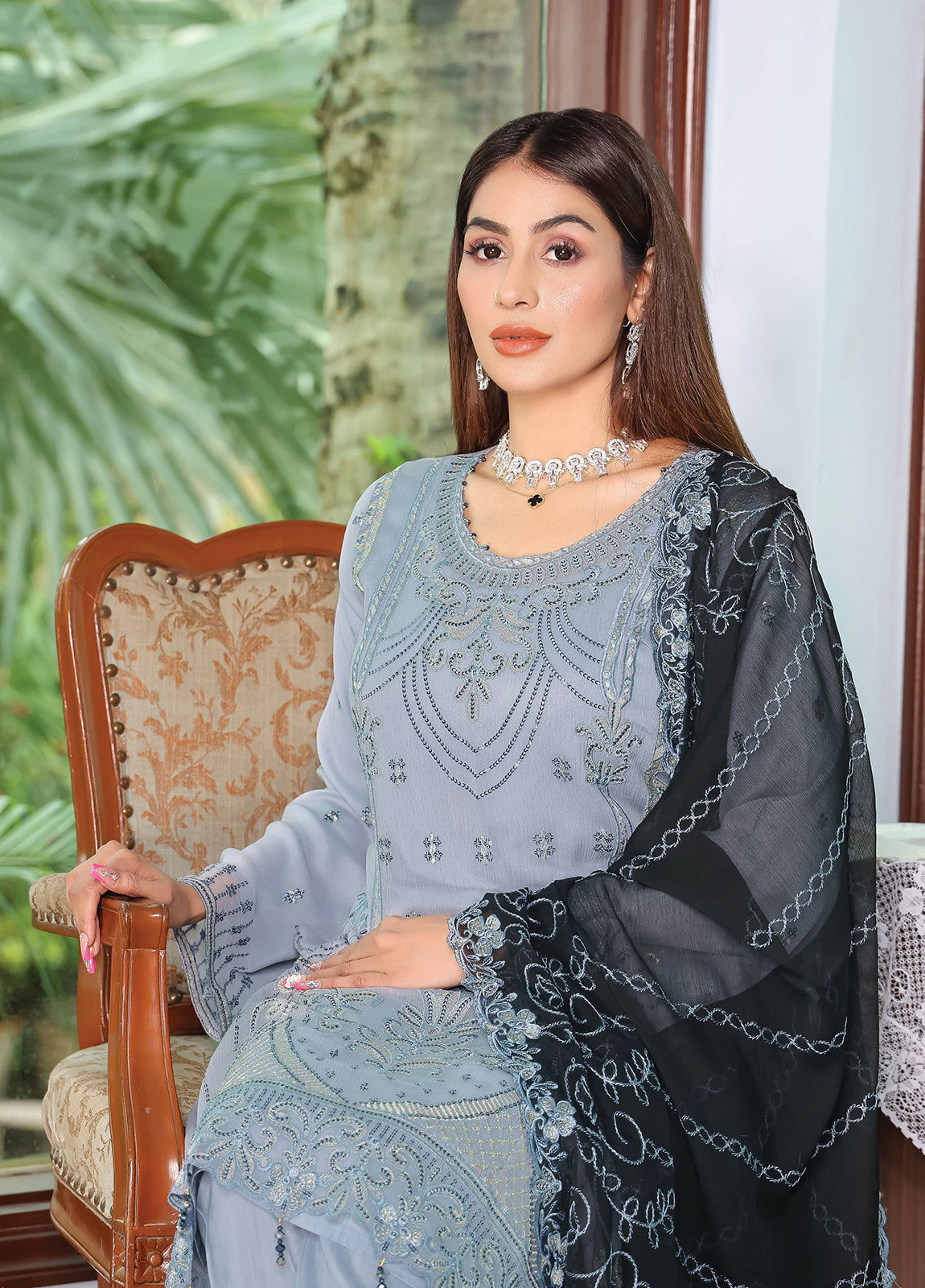 Arzu By Bin Hameed Luxury Chiffon Semi Stitched 3pcs - Jotey