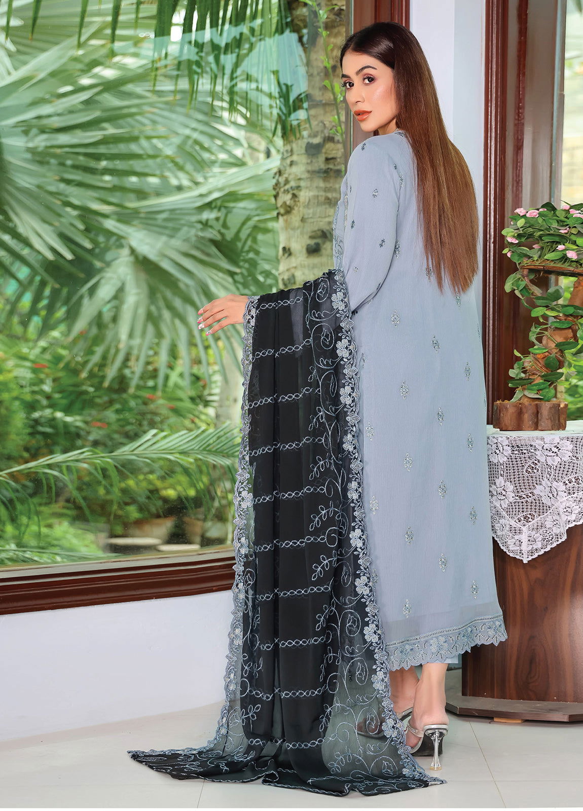 Arzu By Bin Hameed Luxury Chiffon Semi Stitched 3pcs - Jotey