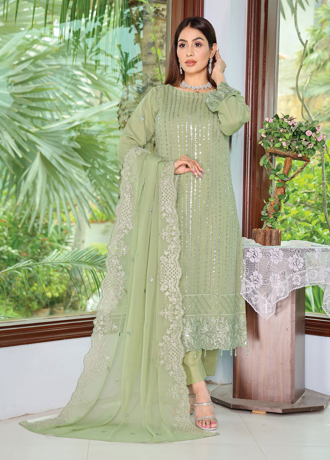 Arzu By Bin Hameed Luxury Chiffon Semi Stitched 3pcs - Jotey