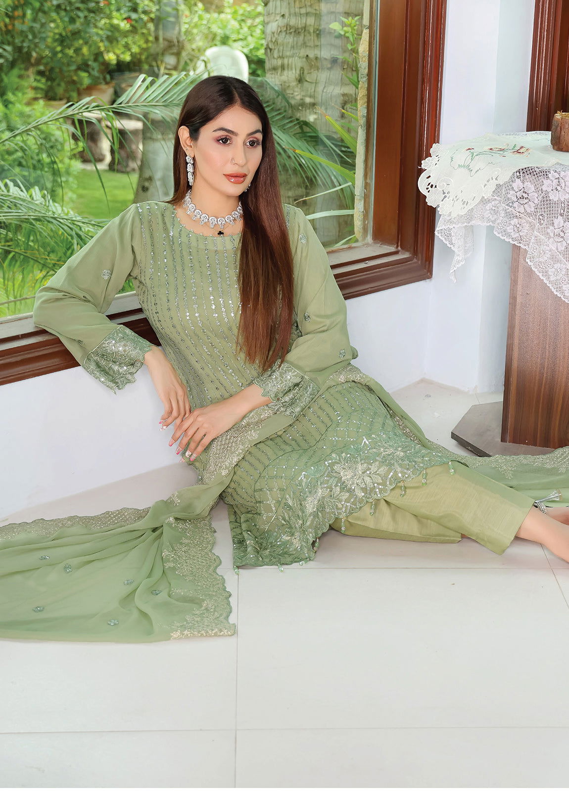 Arzu By Bin Hameed Luxury Chiffon Semi Stitched 3pcs - Jotey