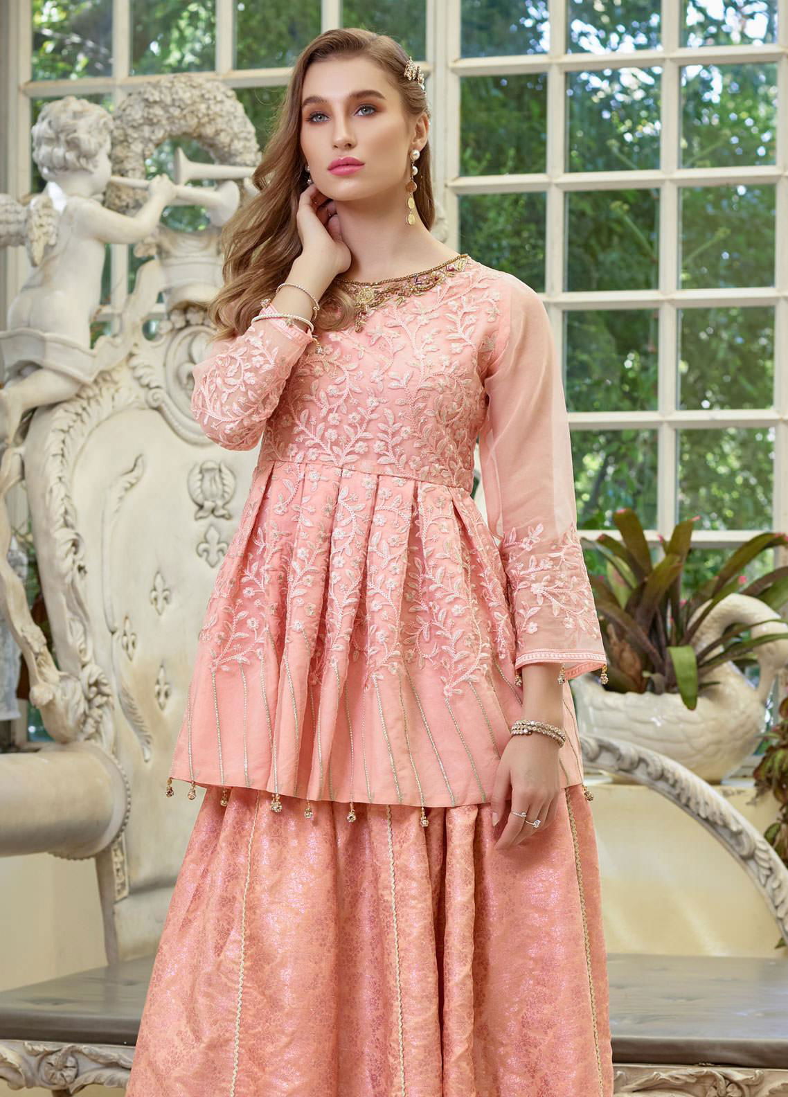 Azure Ensembles Embroidered Chiffon Kurtis - Jotey