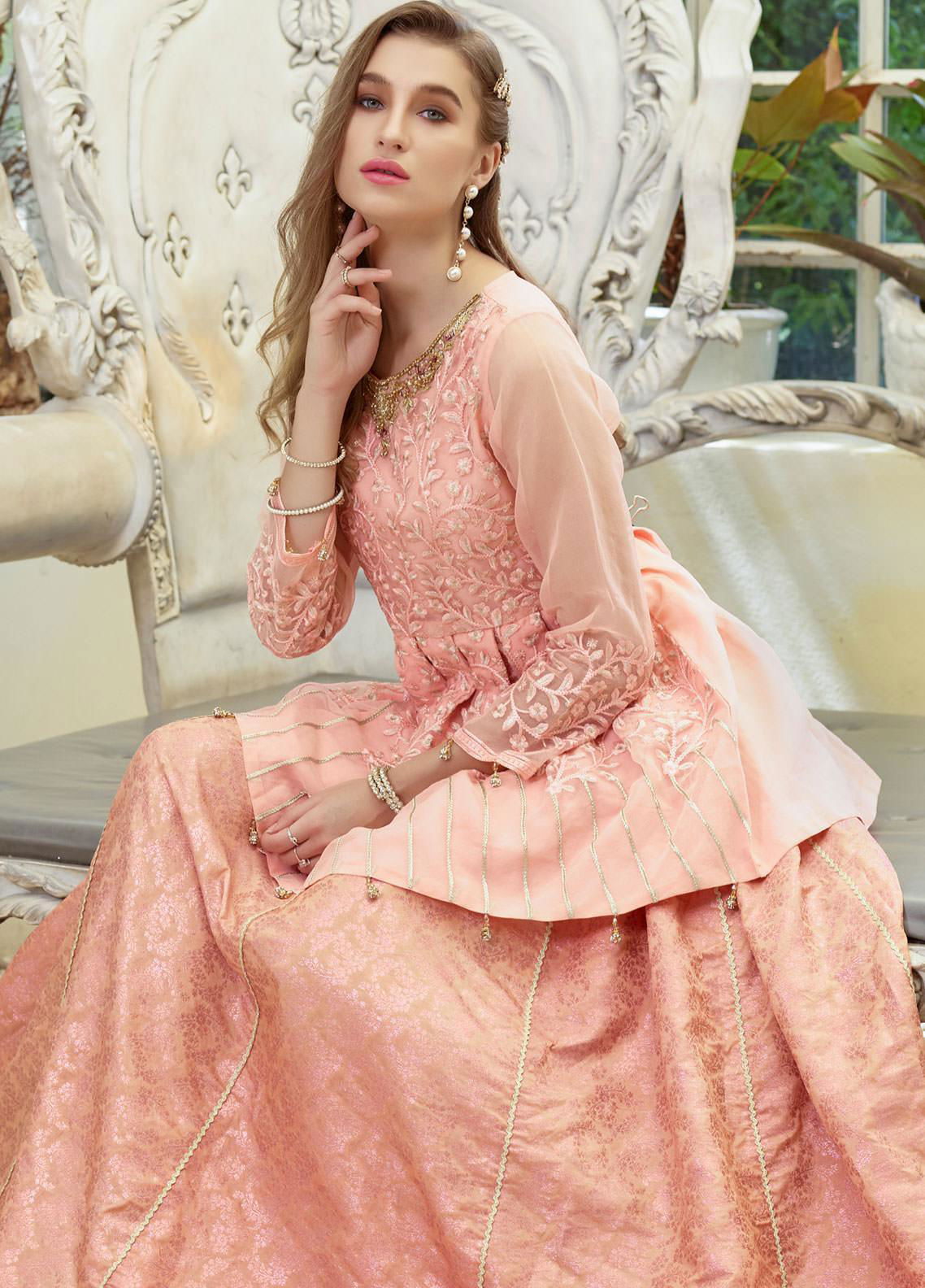 Azure Ensembles Embroidered Chiffon Kurtis - Jotey