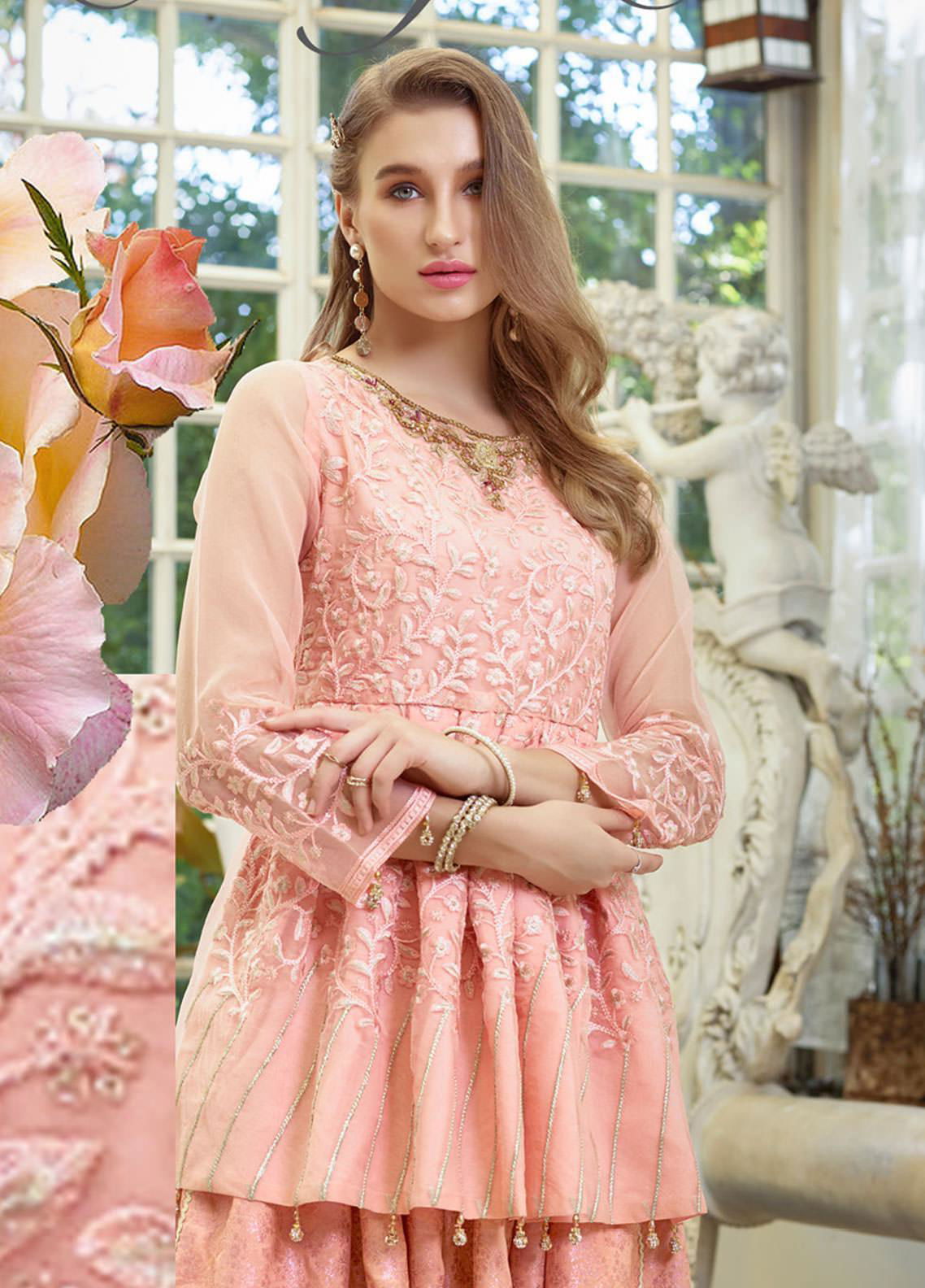 Azure Ensembles Embroidered Chiffon Kurtis - Jotey