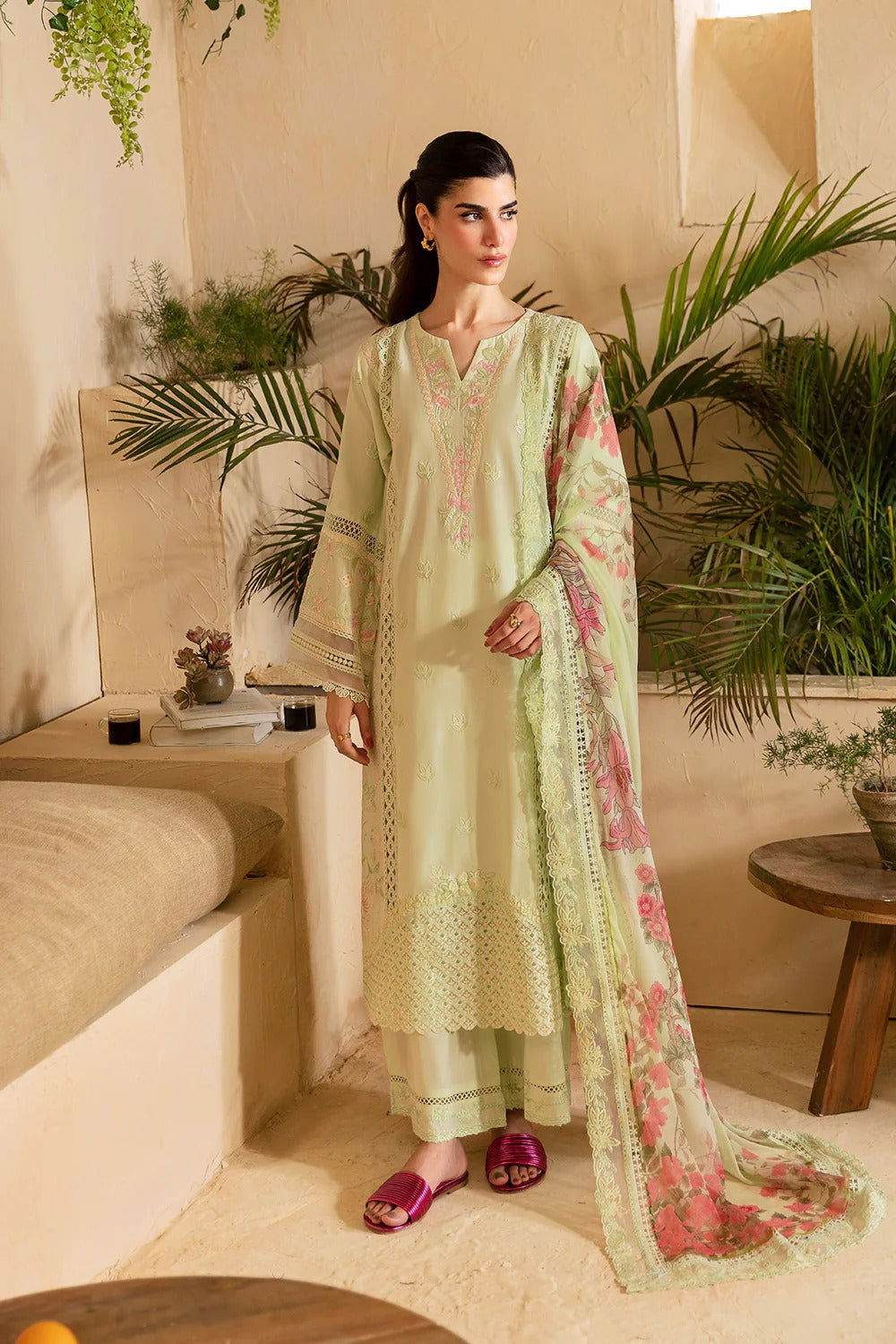 Azure Luxe Premium Cambric Cotton EMB. Unstitched 3pcs - Jotey