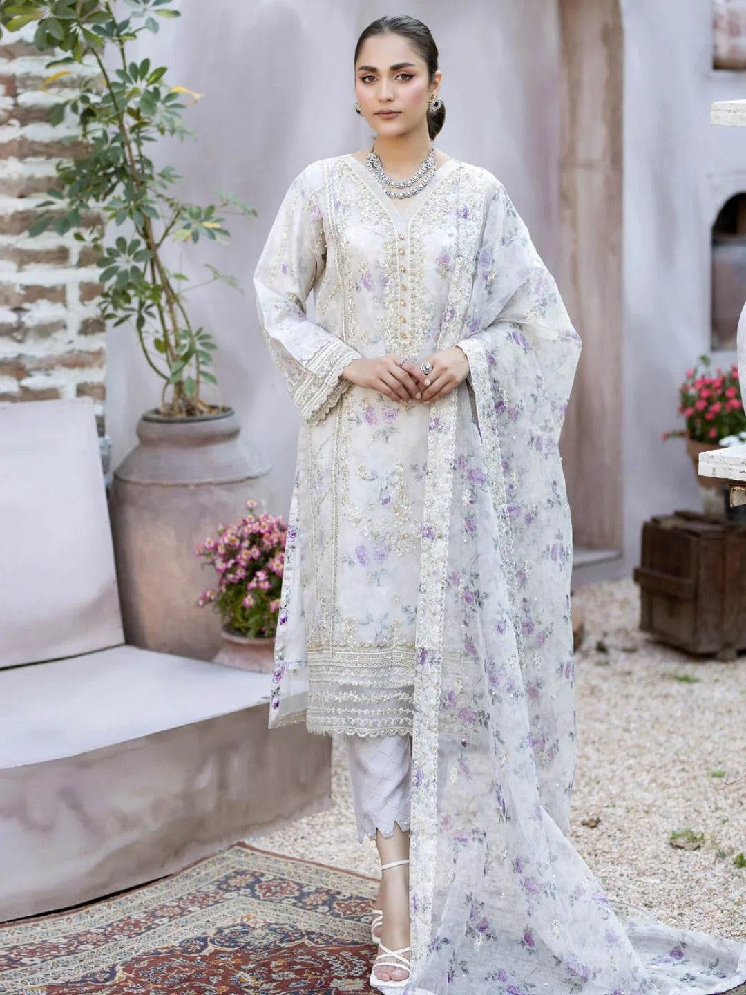 Mahiye By Noors Organza Semi Stitched 3pcs - Jotey
