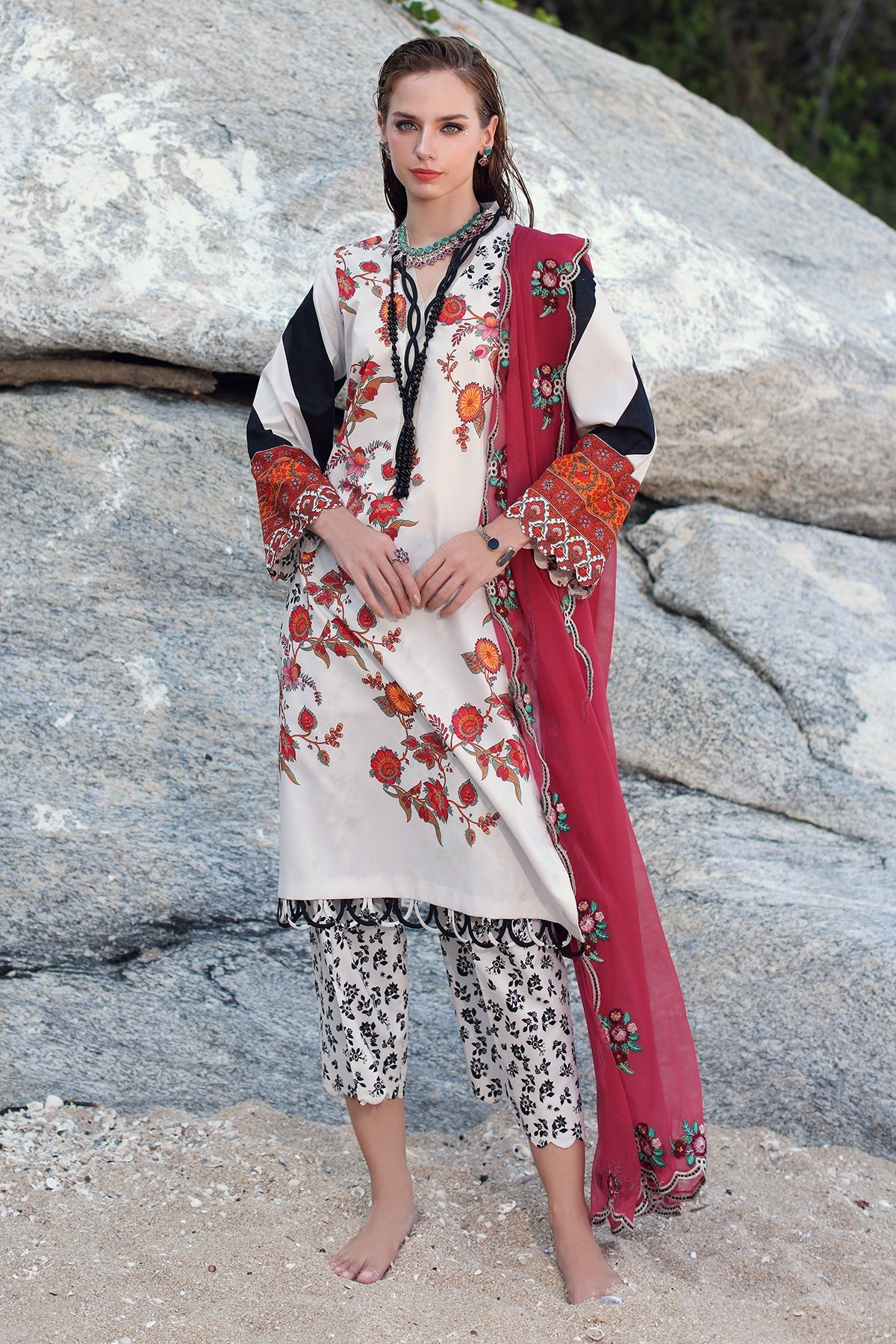 Charizma Print Melody Vol-4 Unstitched Lawn 3pcs - Jotey