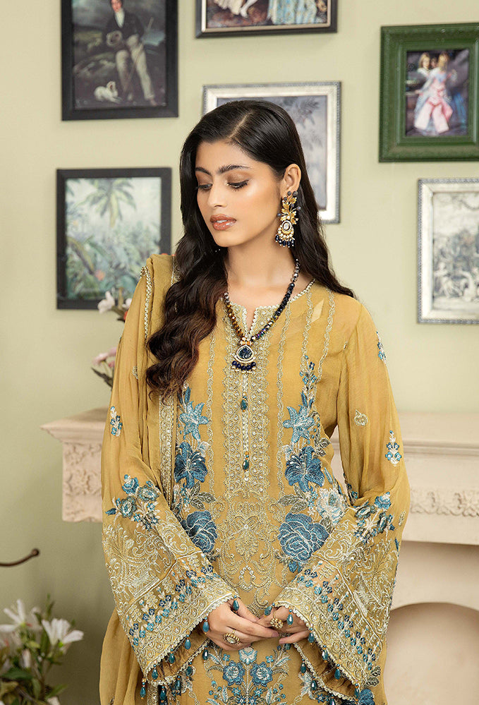 Ameerah Embroidered Mamberg Chiffon Semi-Stitched 3pcs