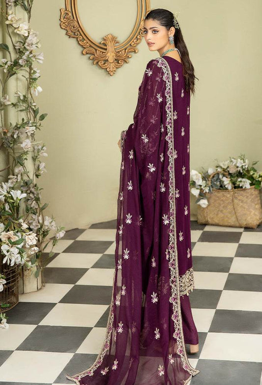 Ameerah Embroidered Mamberg Chiffon Semi-Stitched 3pcs - Jotey