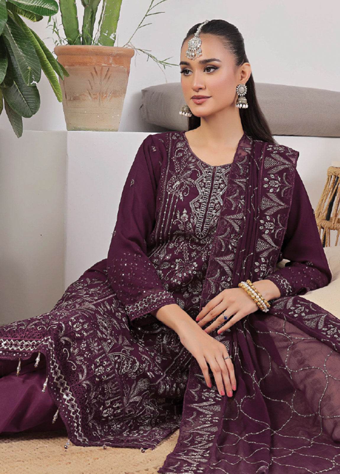 Azure By Bin Hameed Luxury Chiffon Embroidered Semi-Stitched 3pcs - Jotey