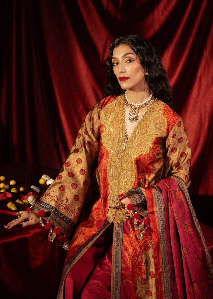 Roohi Silk Embroidered Unstitched 3pcs - Jotey
