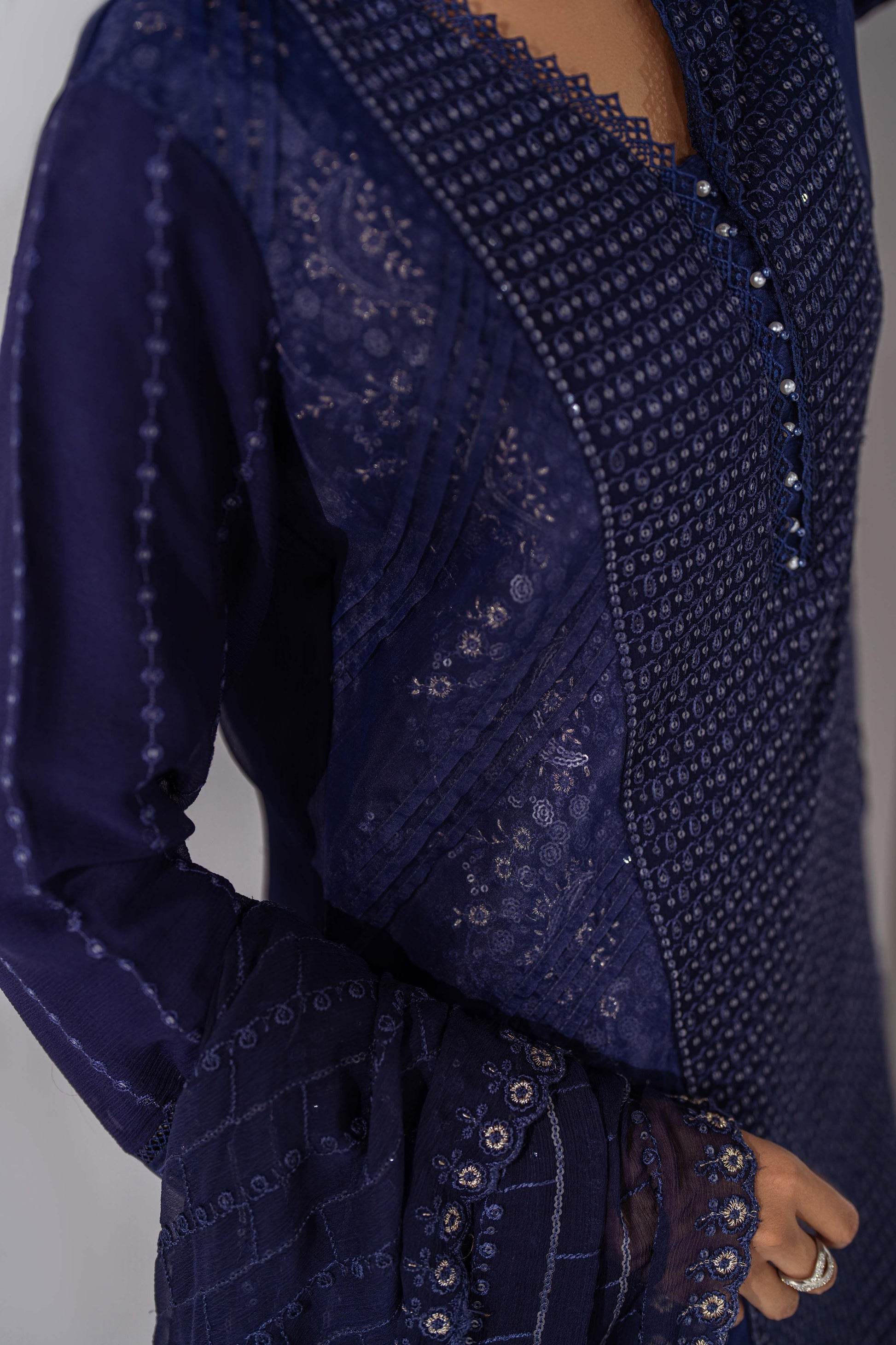 Mehru By Guzel Embroidered Stitched Chiffon 3pcs - Jotey