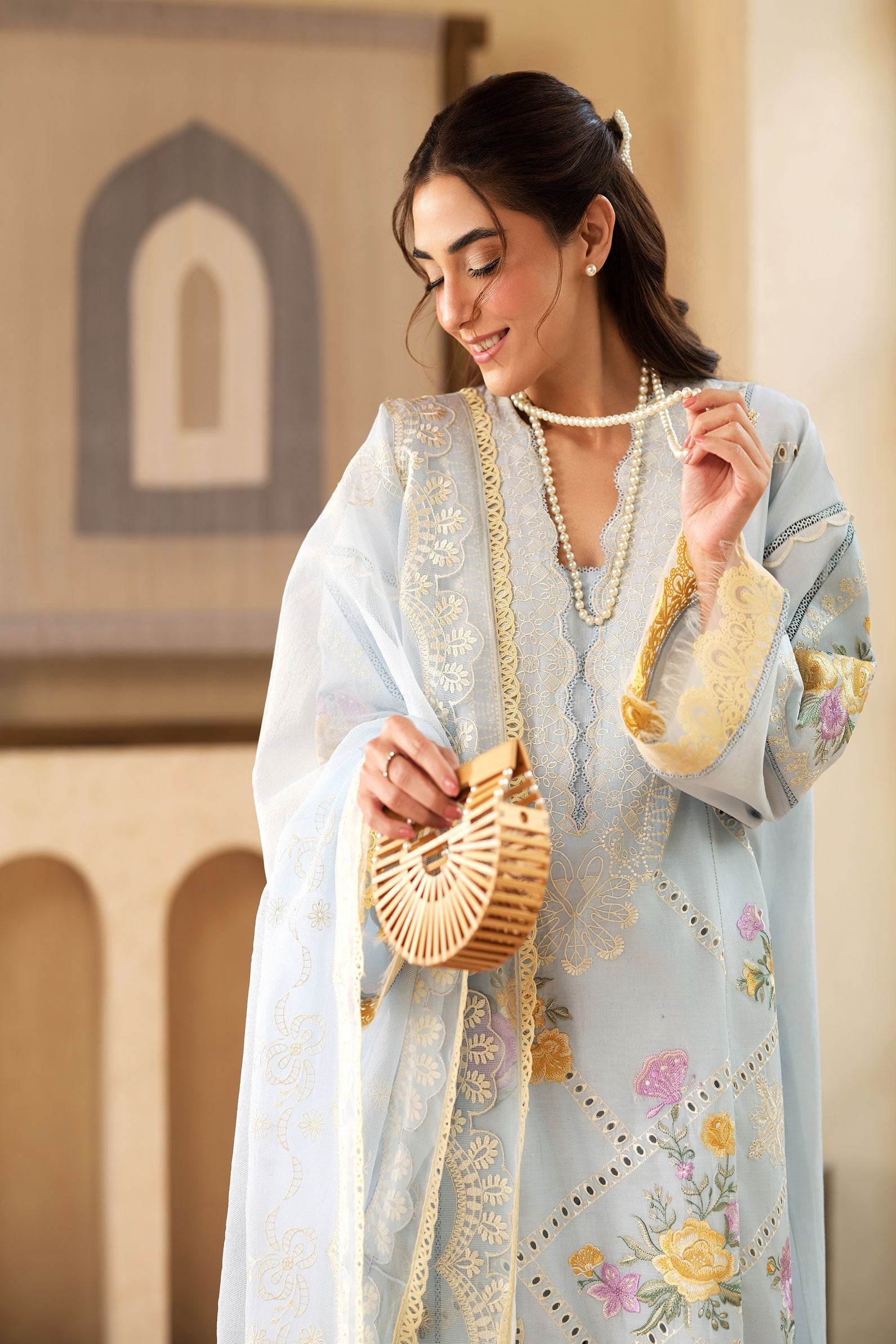 Maryam Hussain Luxury Lawn'25 Embroidered Unstitched 3pcs - Jotey