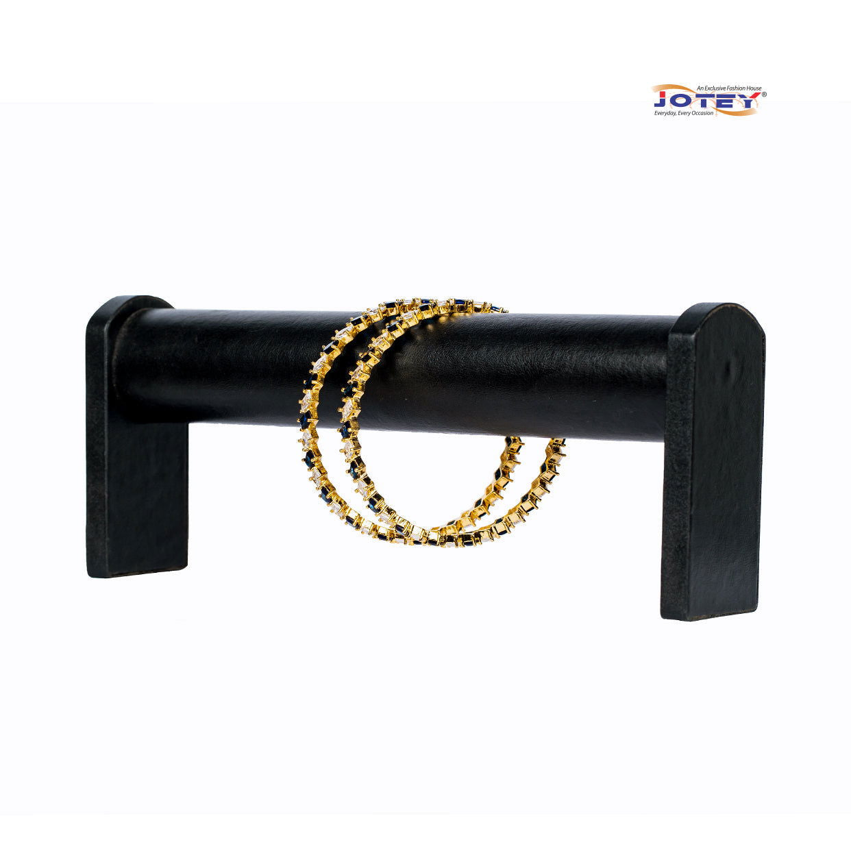 Diamond Cut Navy Blue & White AD Stone Bangles - Jotey