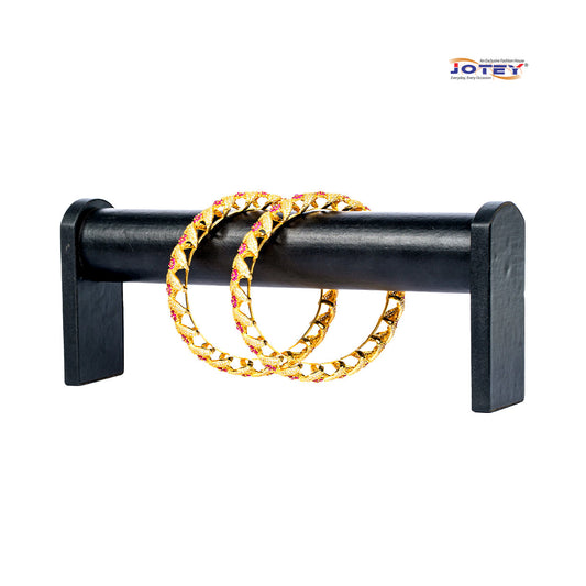 Dimond Cut Gold Plated Ruby  Stone Bangles Jotey