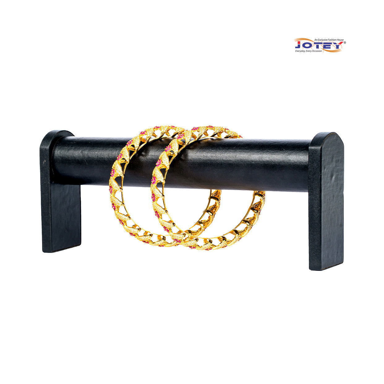 Dimond Cut Gold Plated Ruby  Stone Bangles - Jotey