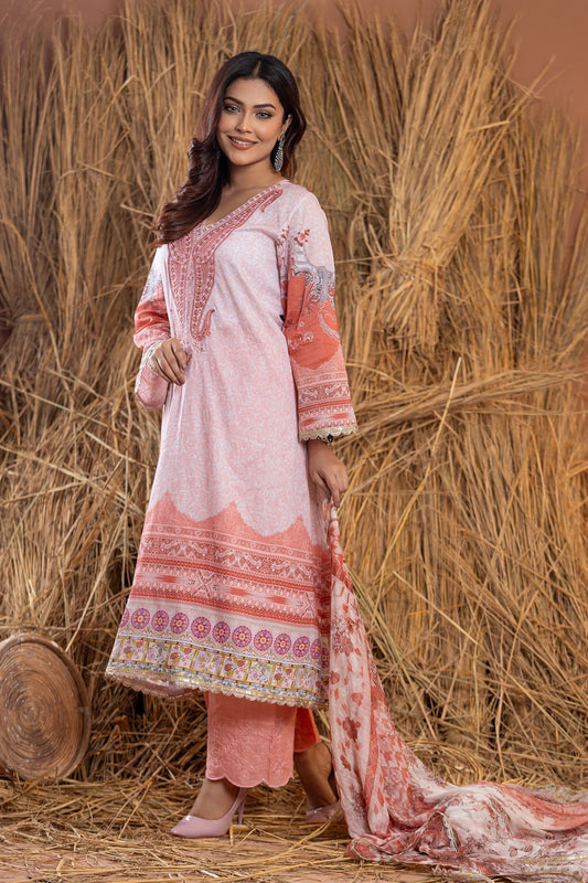 Rangpasand Heavy EMB Sequins Work Neck Unstitched Lawn 3pcs