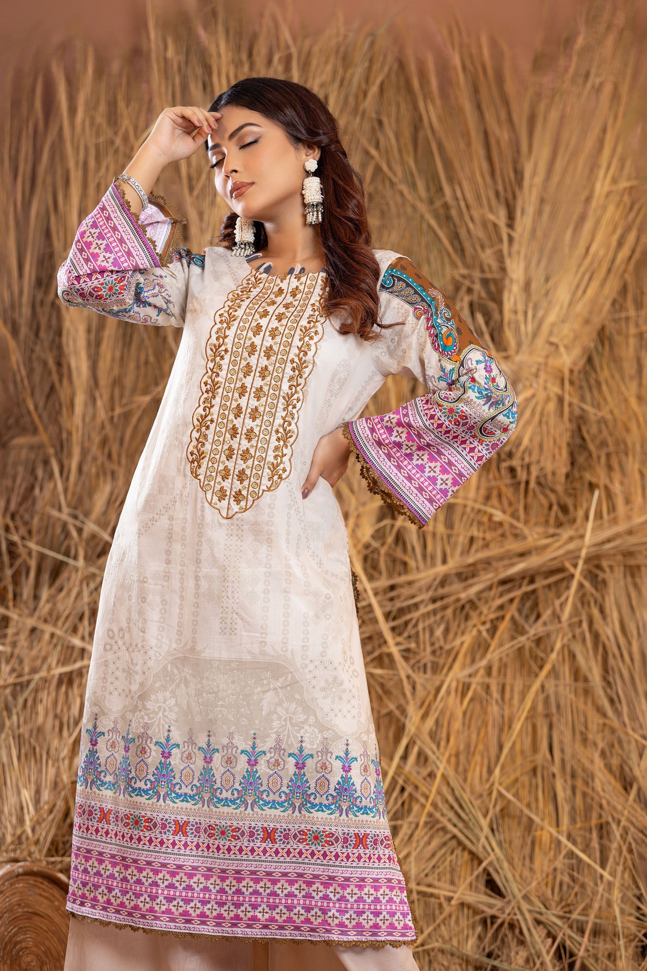 Rangpasand Heavy EMB Sequins Work Neck Unstitched Lawn 3pcs