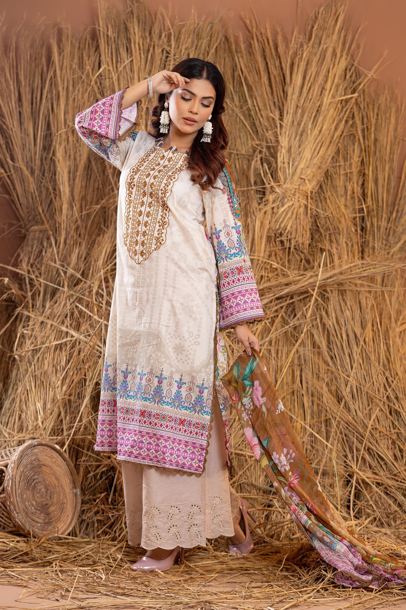 Rangpasand Heavy EMB Sequins Work Neck Unstitched Lawn 3pcs