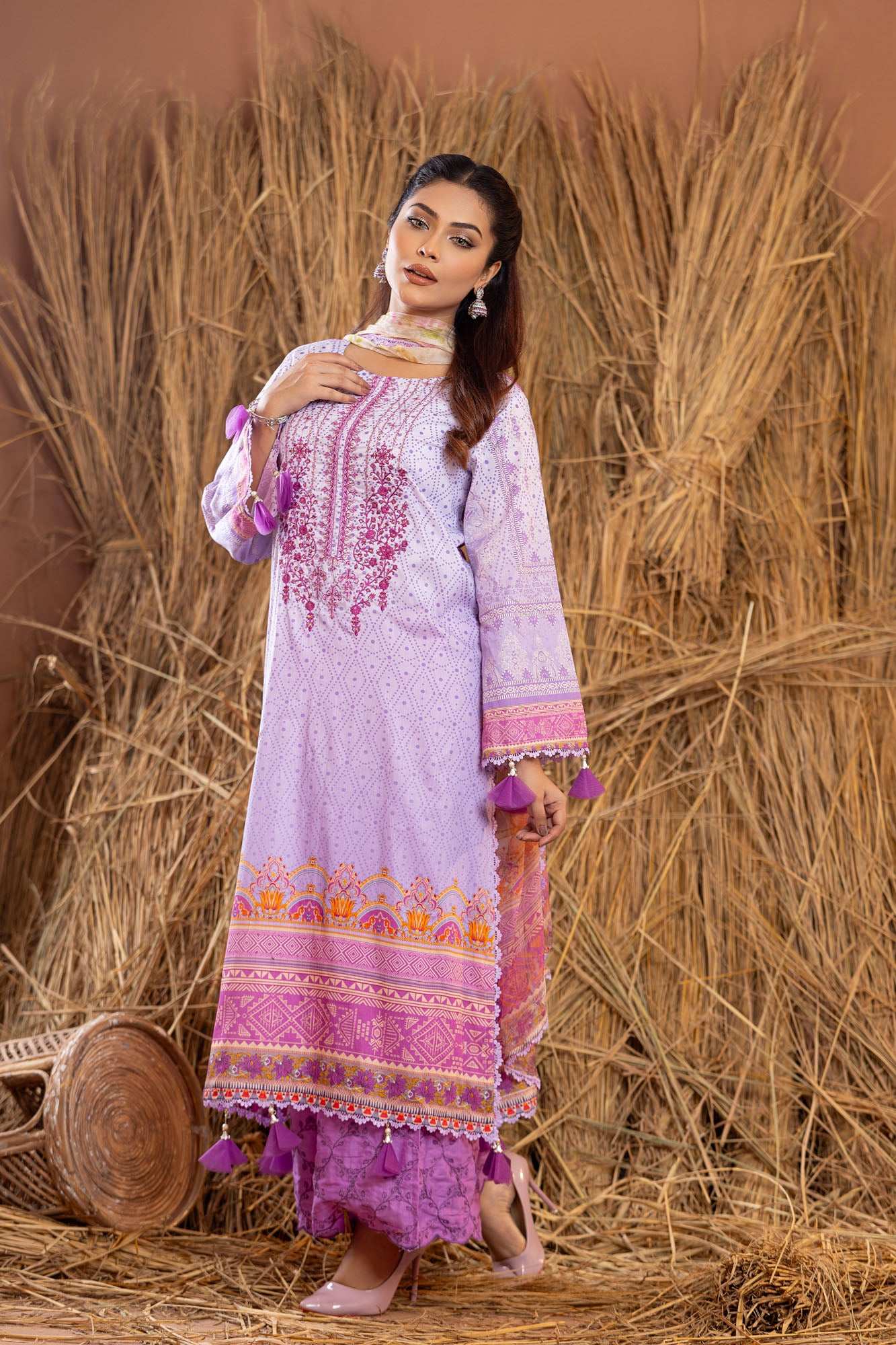 Rangpasand Heavy EMB Sequins Work Neck Unstitched Lawn 3pcs
