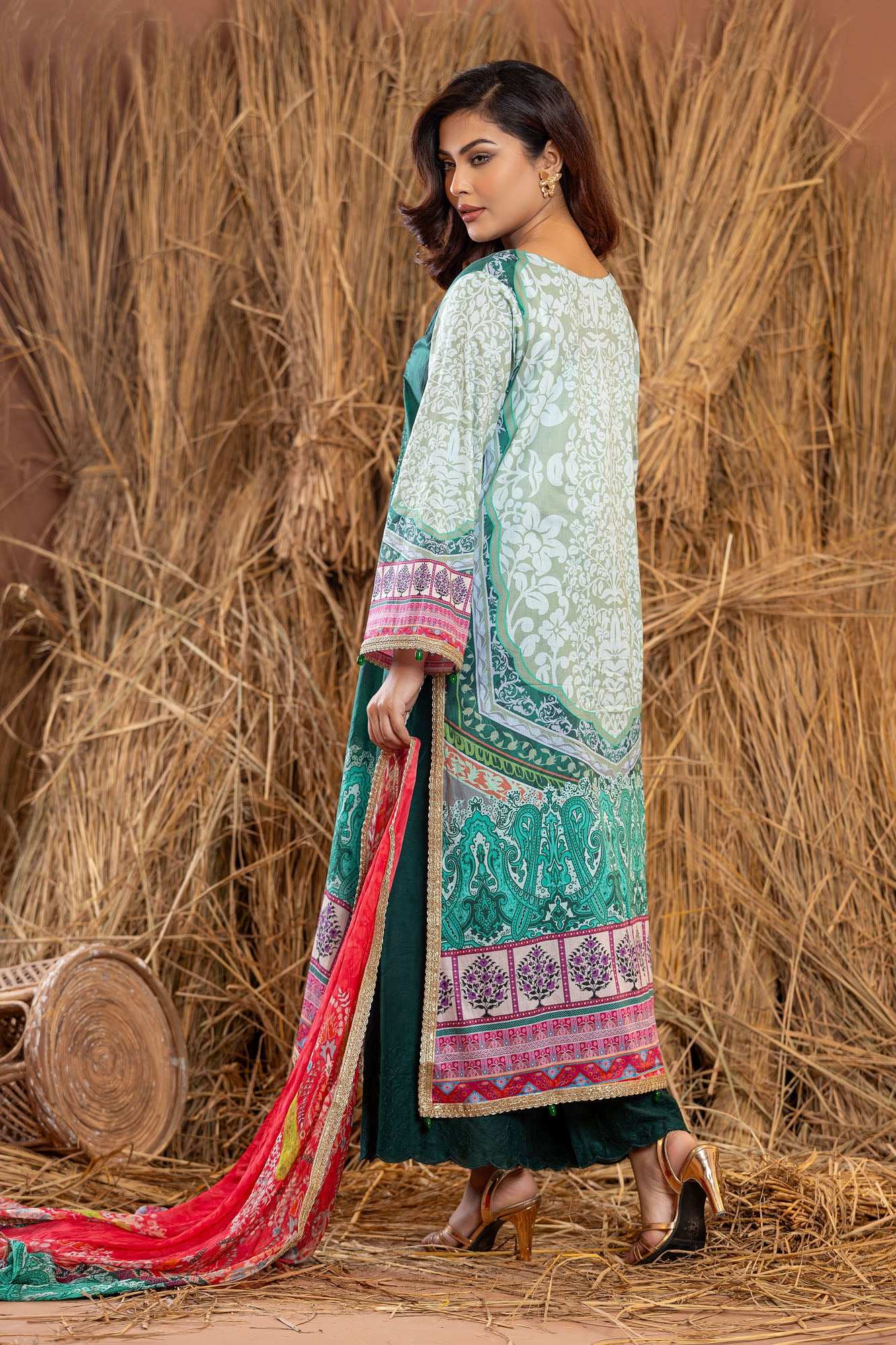 Rangpasand Heavy EMB Sequins Work Neck Unstitched Lawn 3pcs