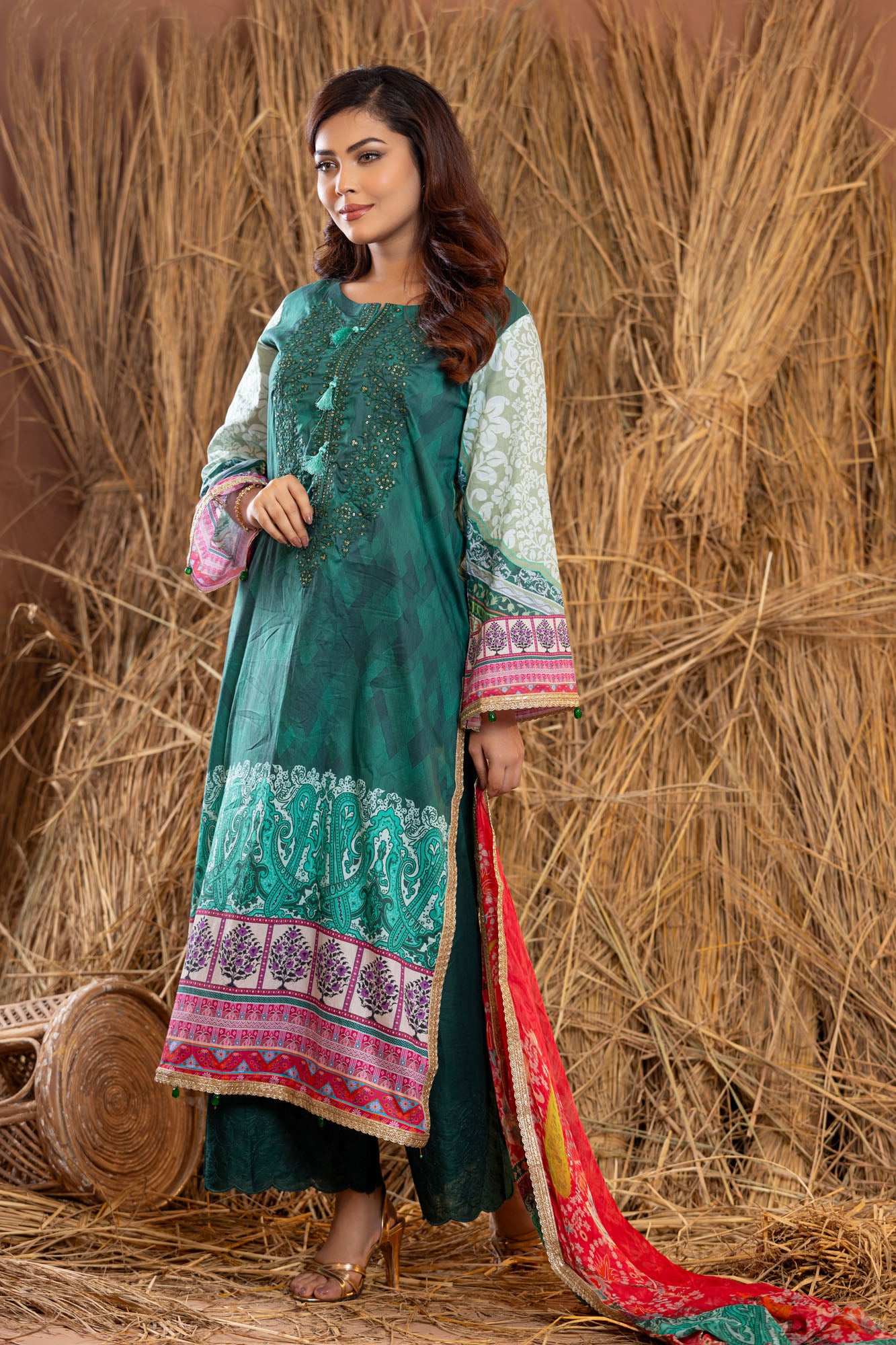 Rangpasand Heavy EMB Sequins Work Neck Unstitched Lawn 3pcs