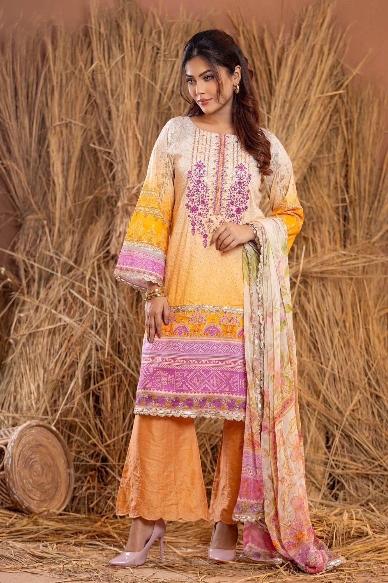 Rangpasand Heavy EMB Sequins Work Neck Unstitched Lawn 3pcs