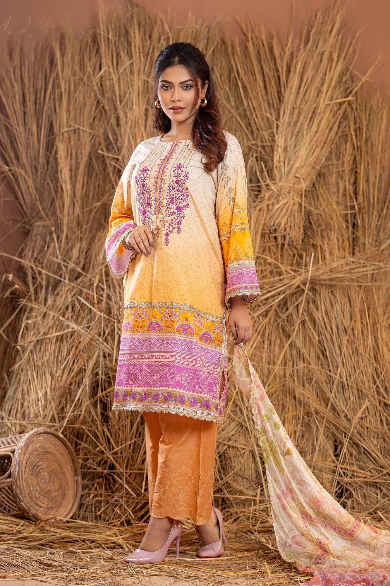 Rangpasand Heavy EMB Sequins Work Neck Unstitched Lawn 3pcs