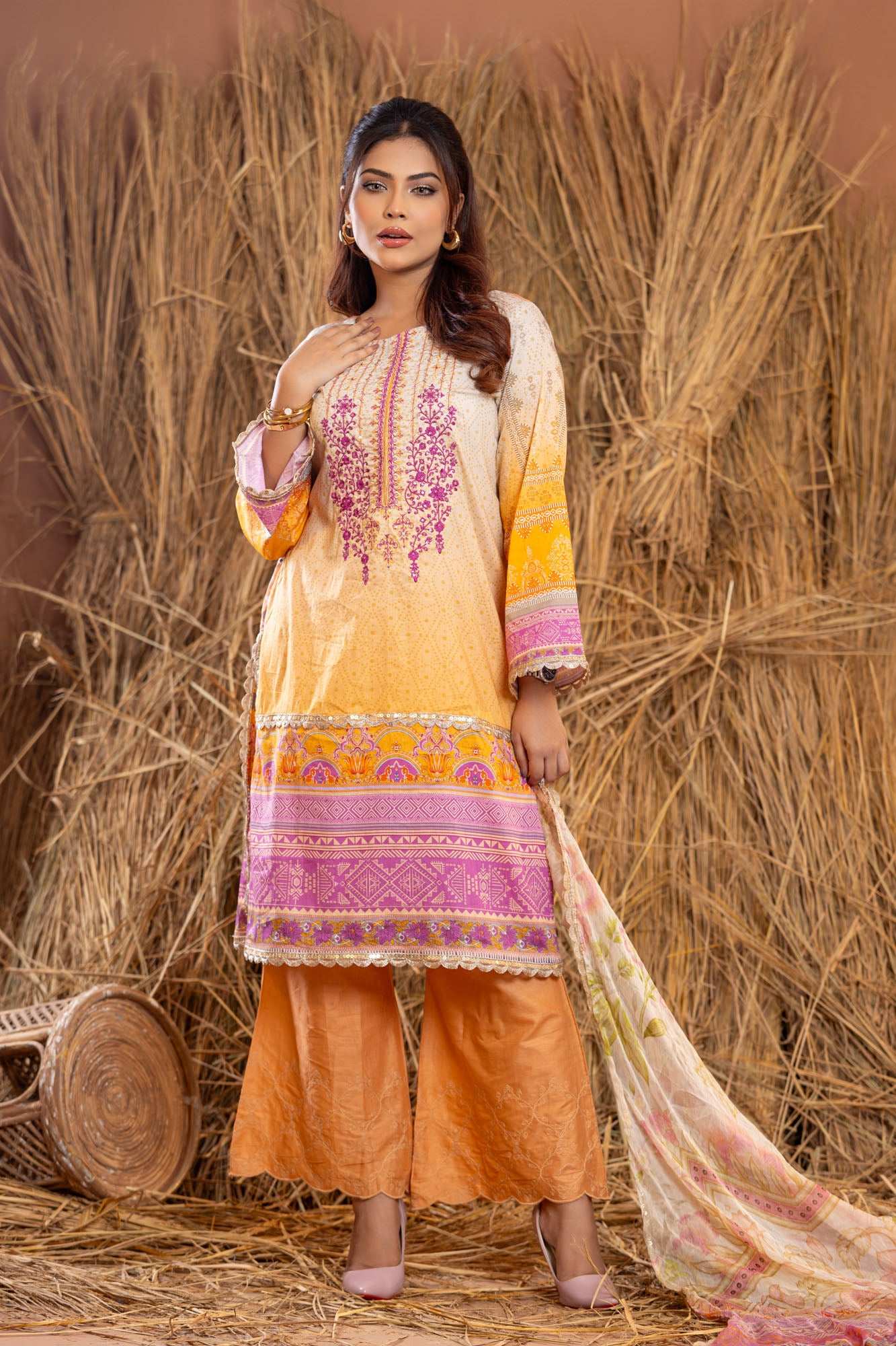 Rangpasand Heavy EMB Sequins Work Neck Unstitched Lawn 3pcs