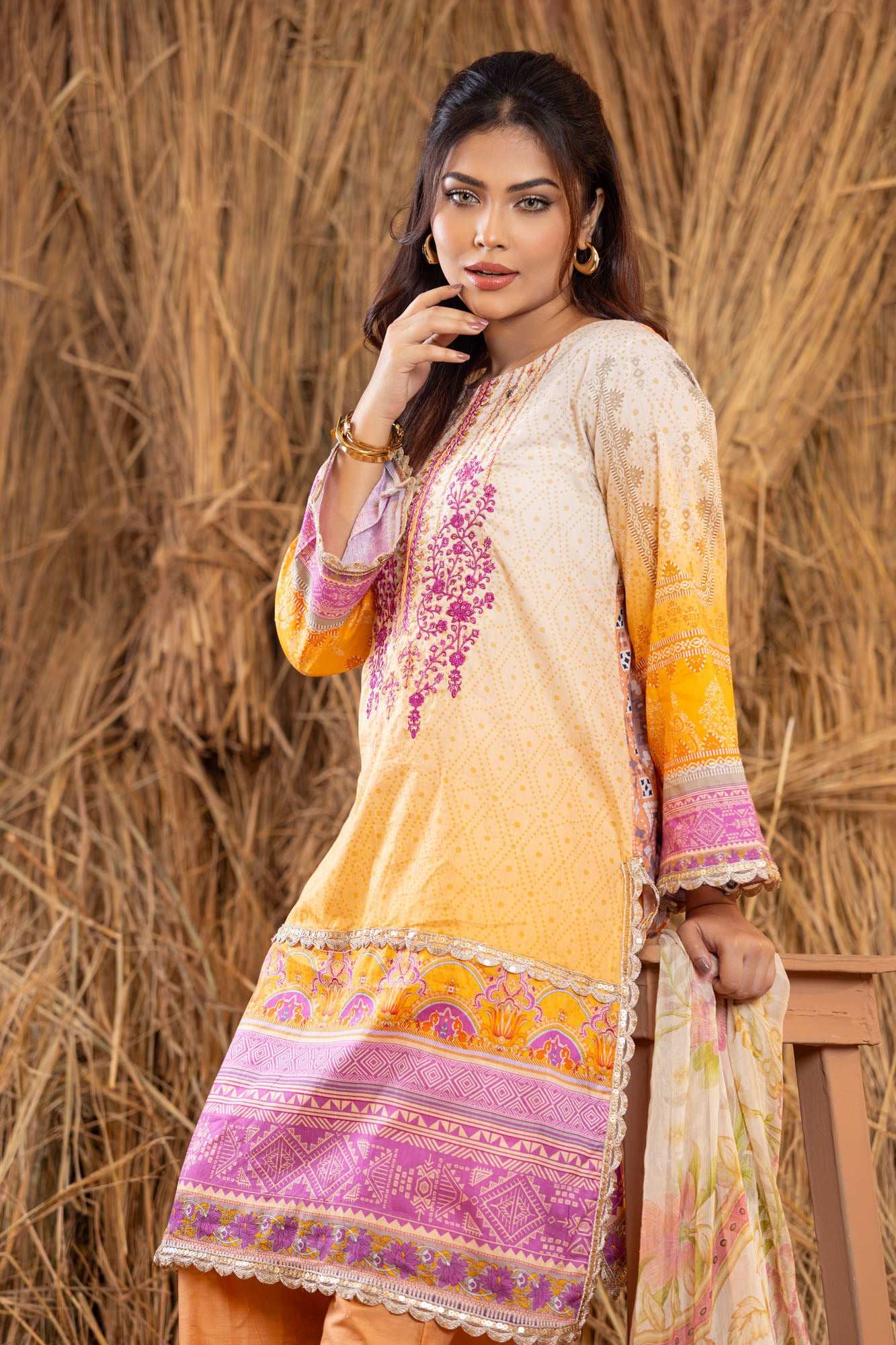 Rangpasand Heavy EMB Sequins Work Neck Unstitched Lawn 3pcs