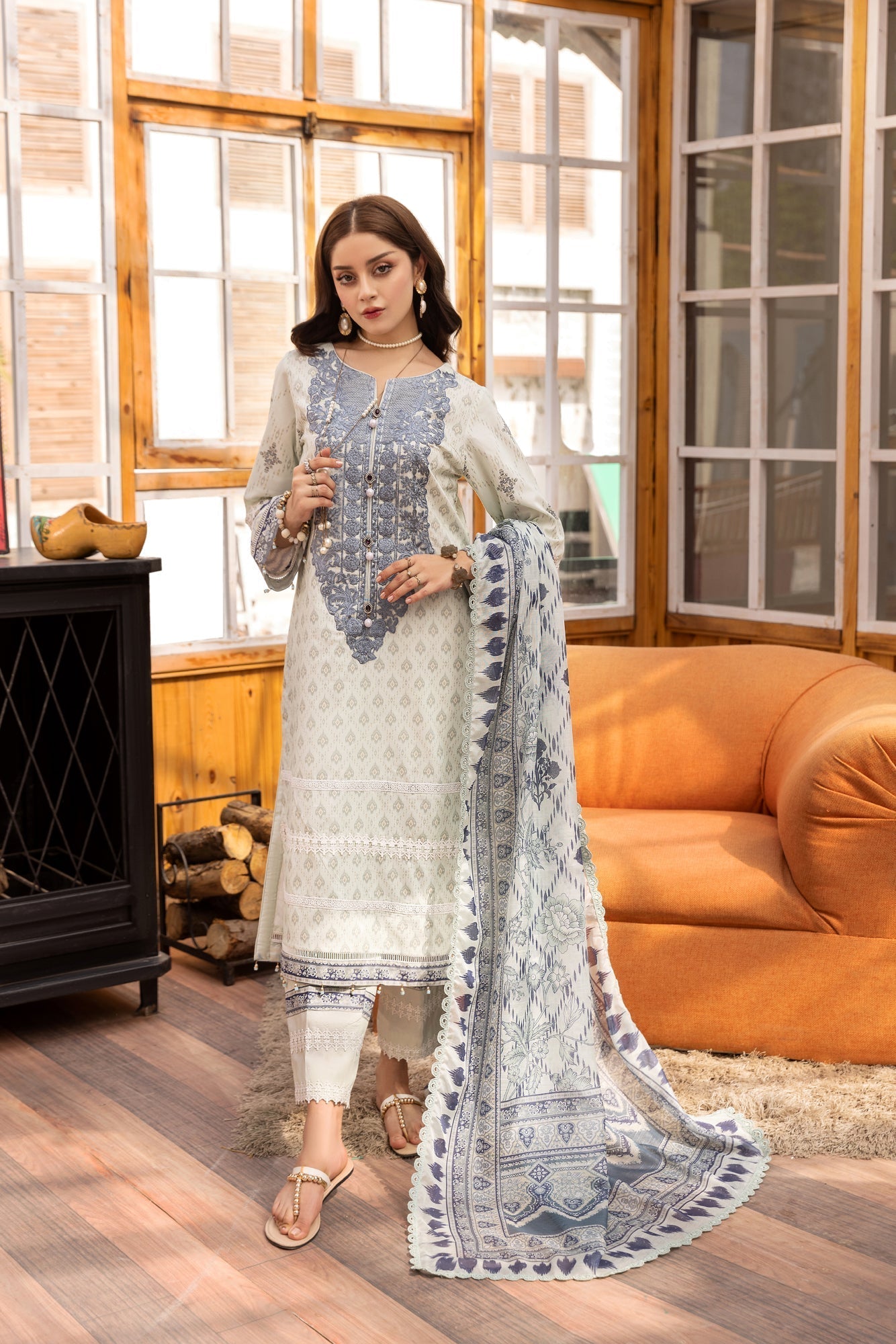 Eid Festive Lawn VOL-01 Heavy EMB. Unstitched 3pcs - Jotey