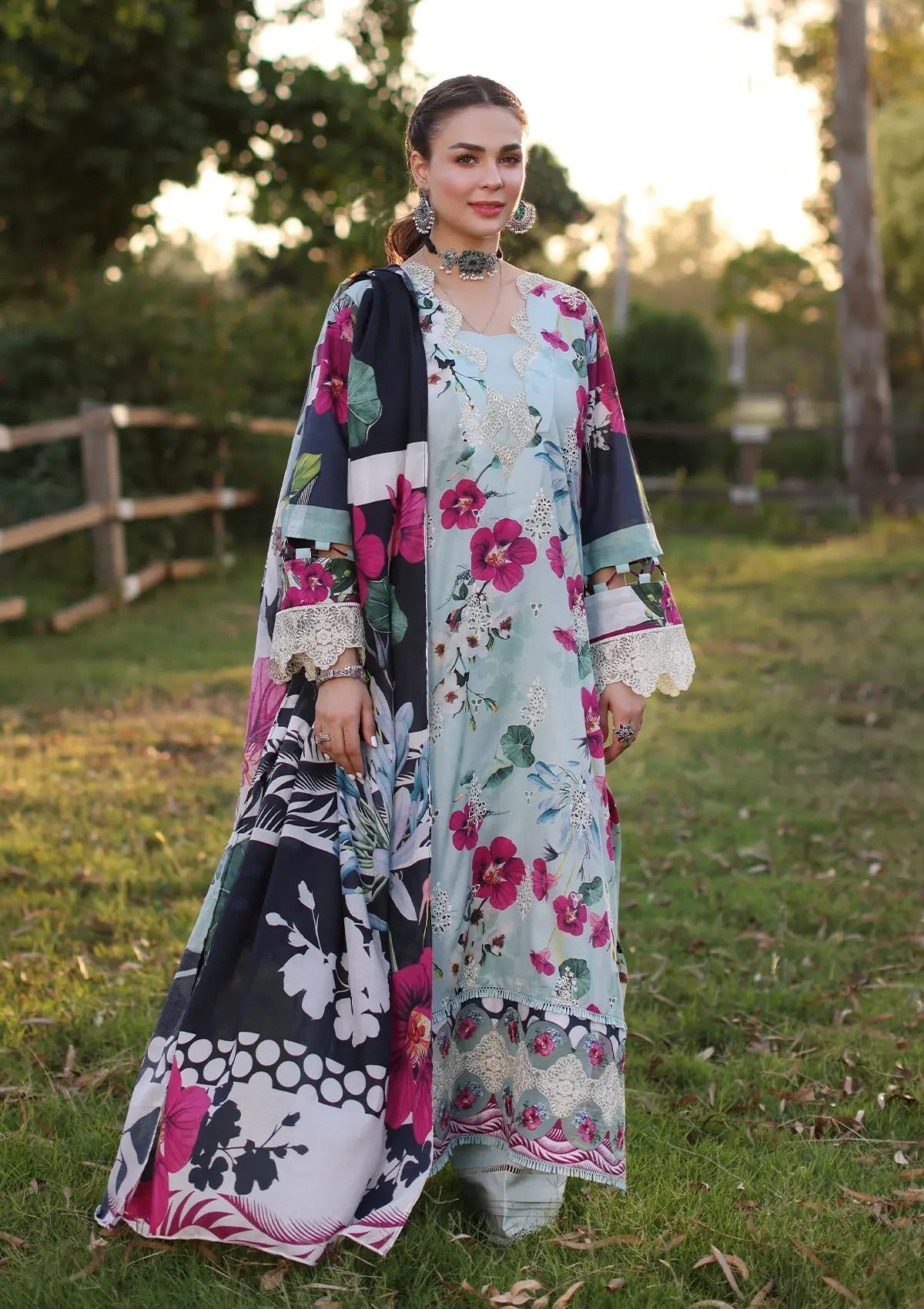 Elaf Print Chikankari Lawn Unstitched 3pcs - Jotey