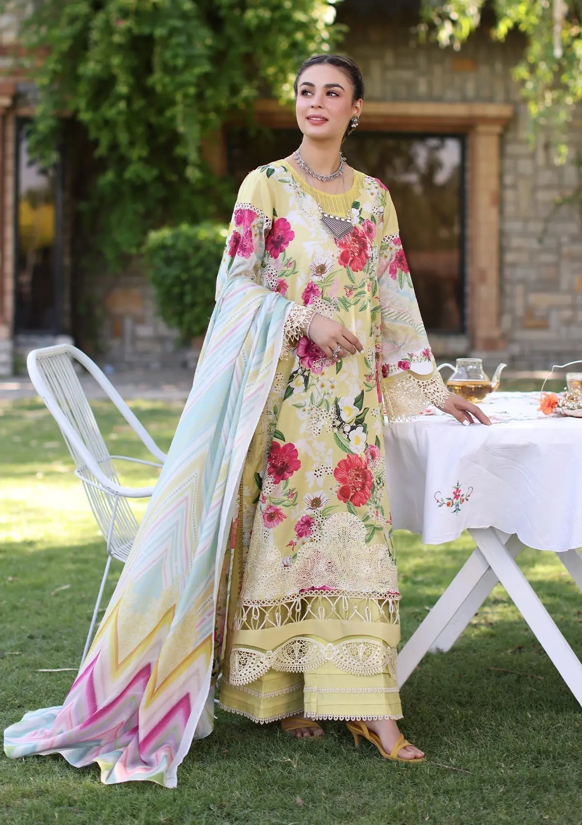 Elaf Print Chikankari Lawn Unstitched 3pcs - Jotey