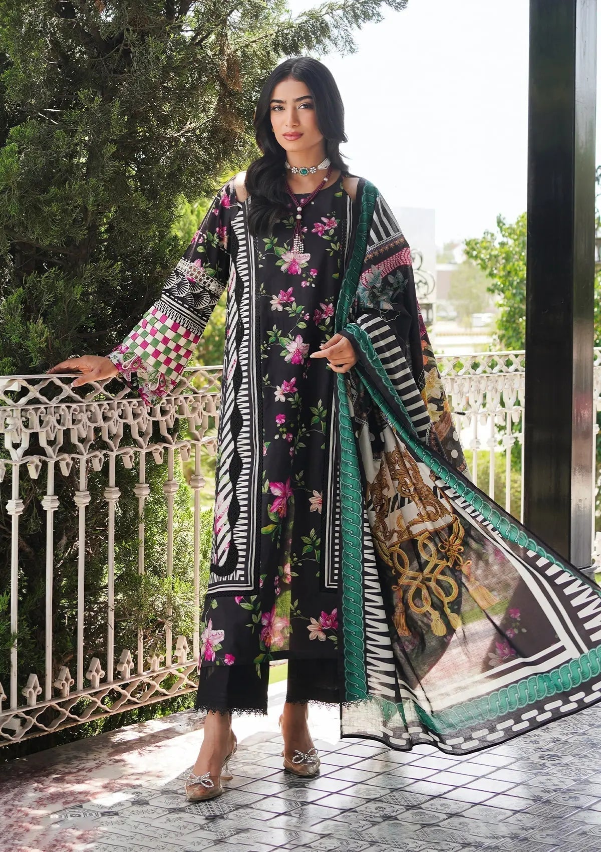 Elaf Printed Lawn Unstitched 3pcs - Jotey