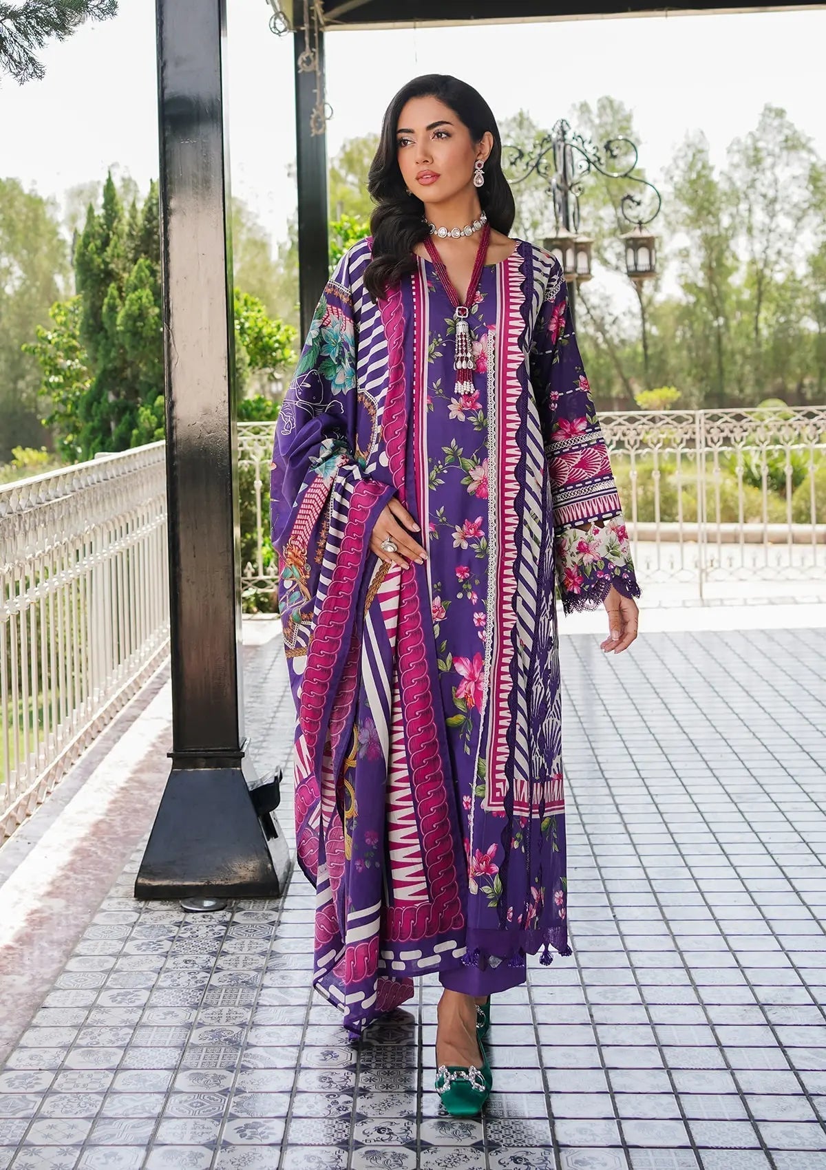 Elaf Printed Lawn Unstitched 3pcs - Jotey