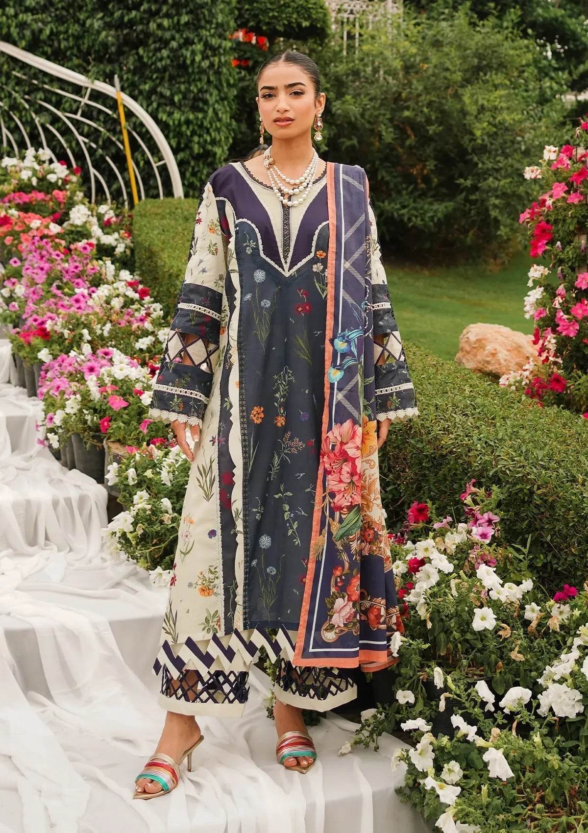 Elaf Printed Lawn Unstitched 3pcs - Jotey