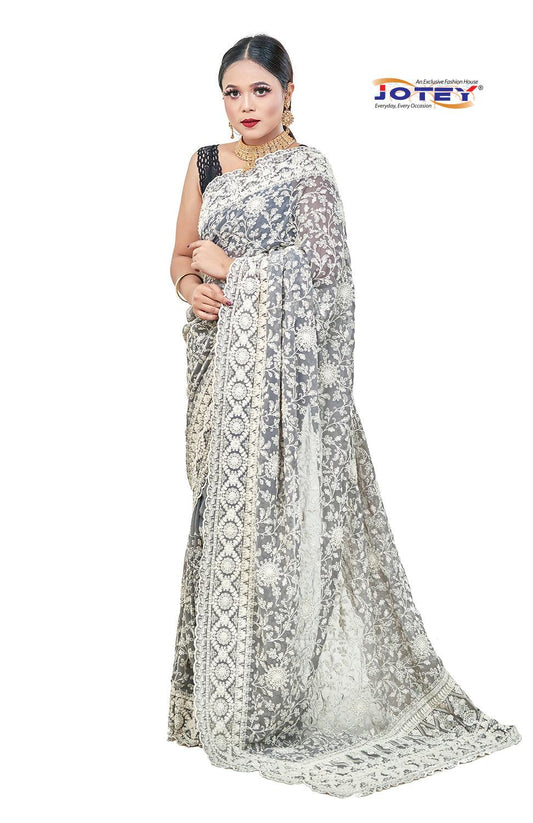 Embroidery Lucknow Chiffon Saree - Jotey