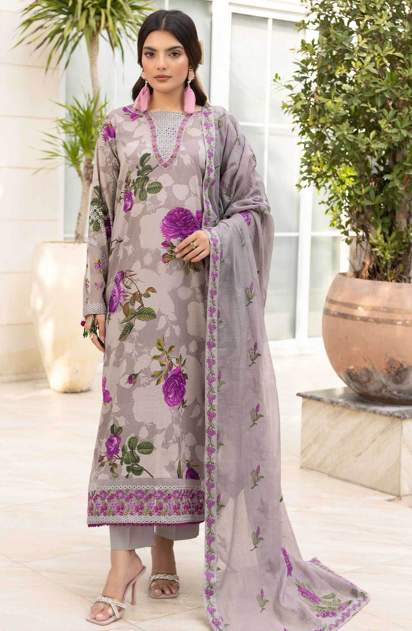 Florence by Nur Embroidered Unstitched Lawn 3pcs - Jotey