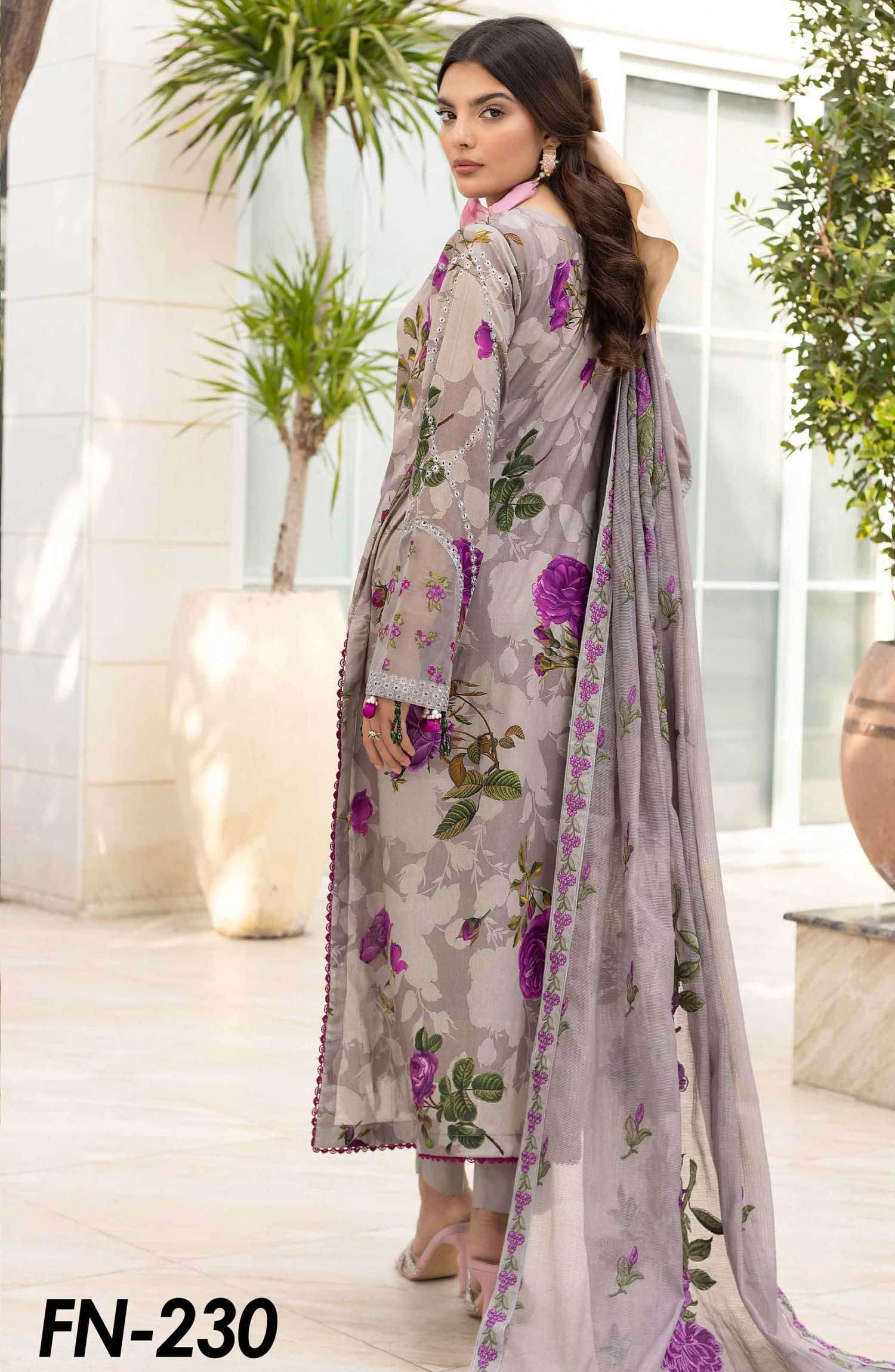 Florence by Nur Embroidered Unstitched Lawn 3pcs - Jotey
