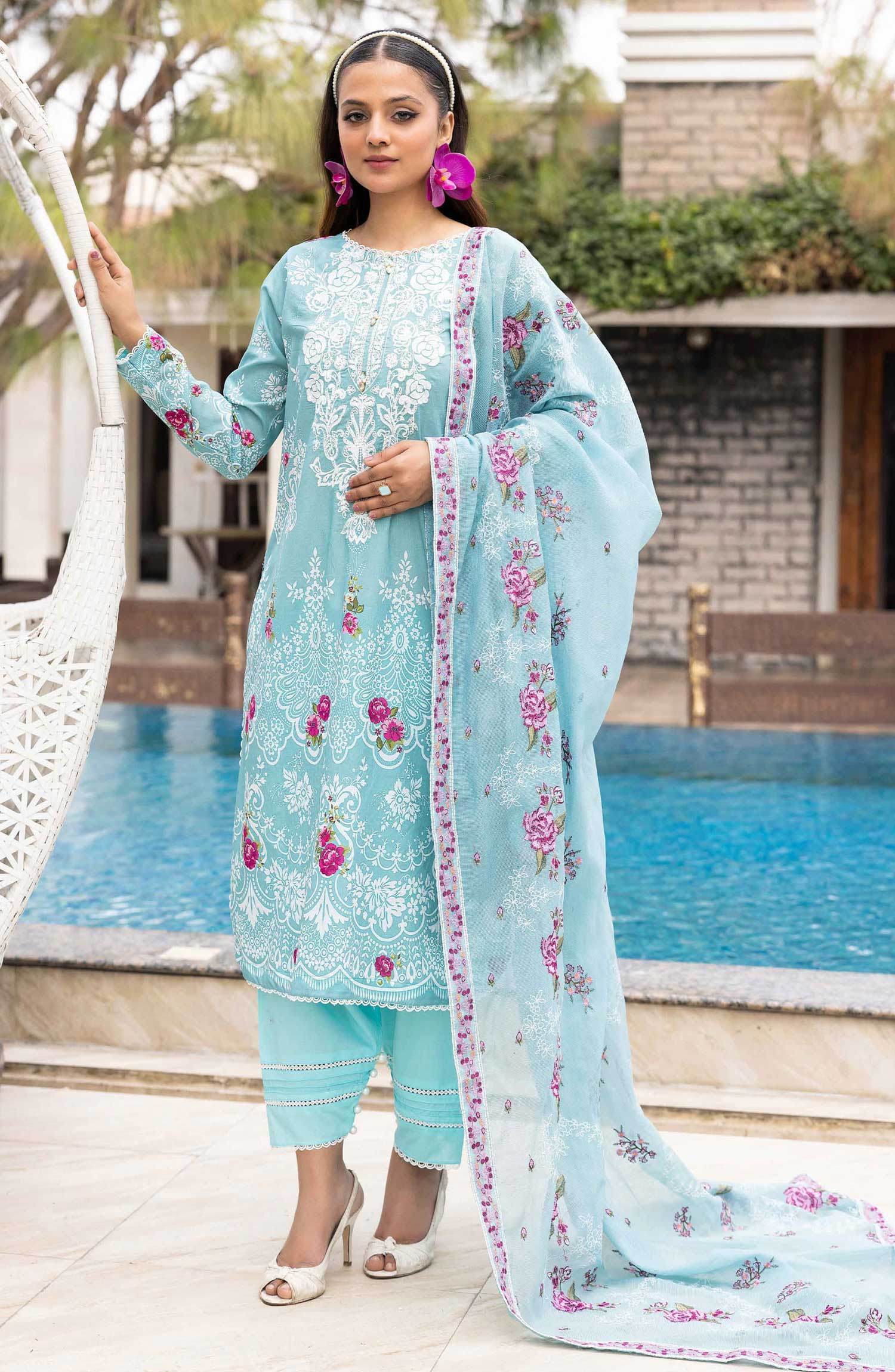 Florence by Nur Embroidered Unstitched Lawn 3pcs - Jotey