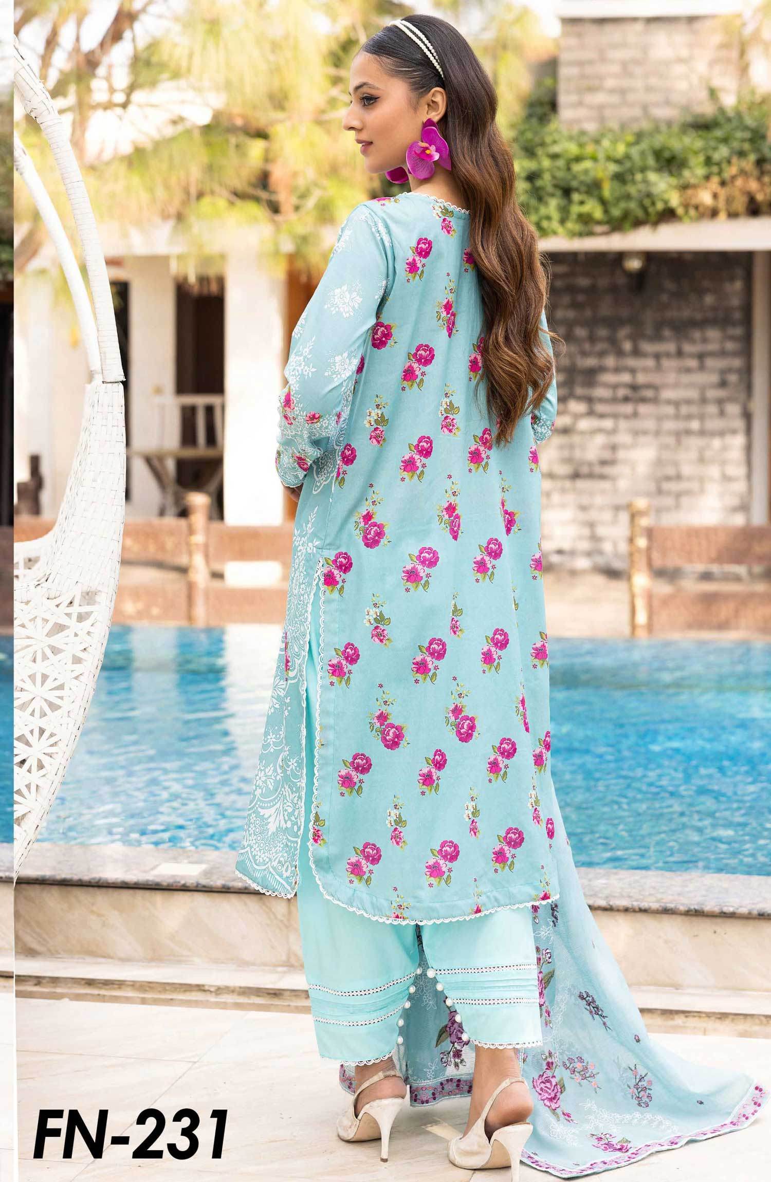 Florence by Nur Embroidered Unstitched Lawn 3pcs - Jotey