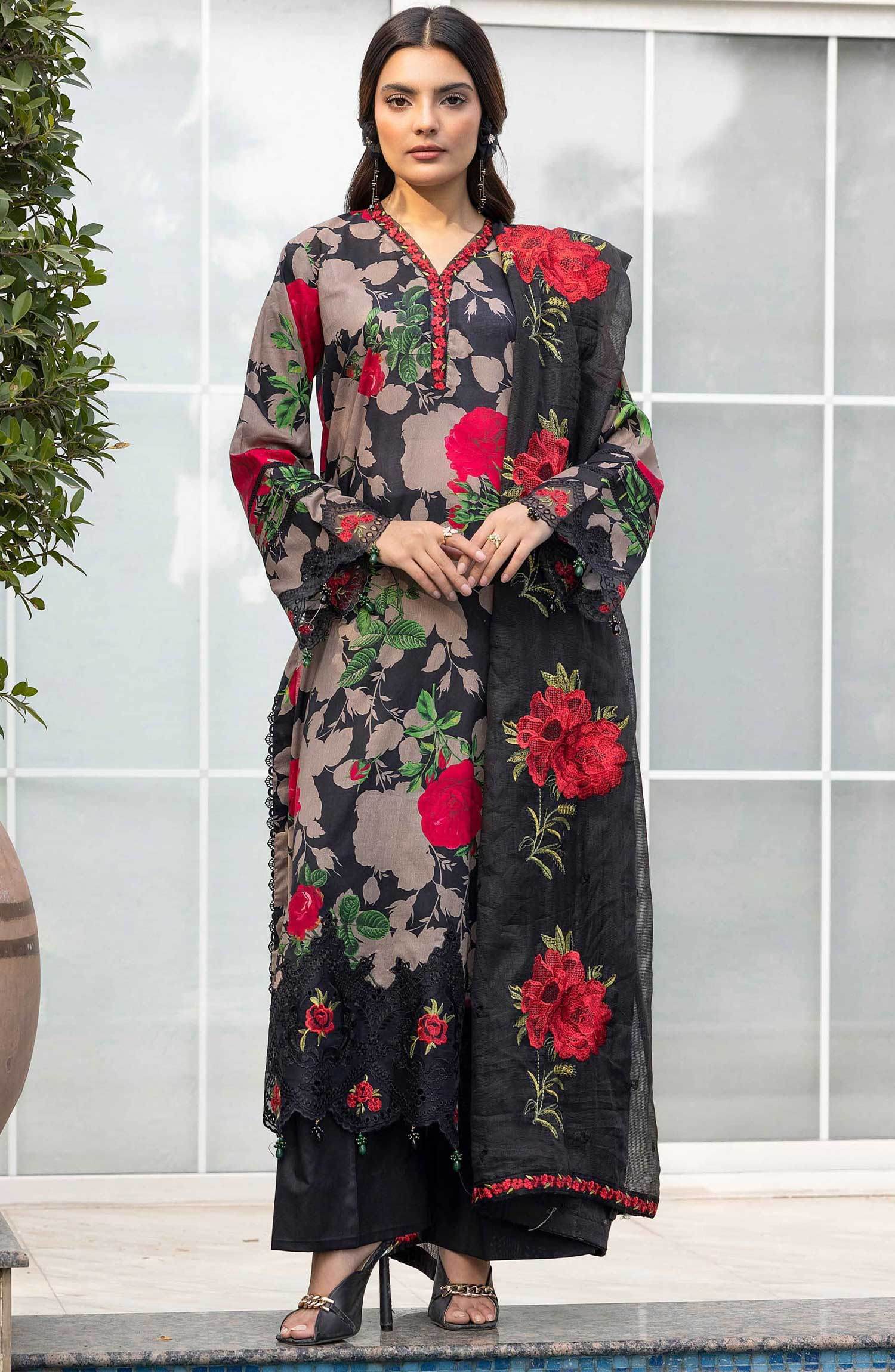 Florence by Nur Embroidered Unstitched Lawn 3pcs - Jotey