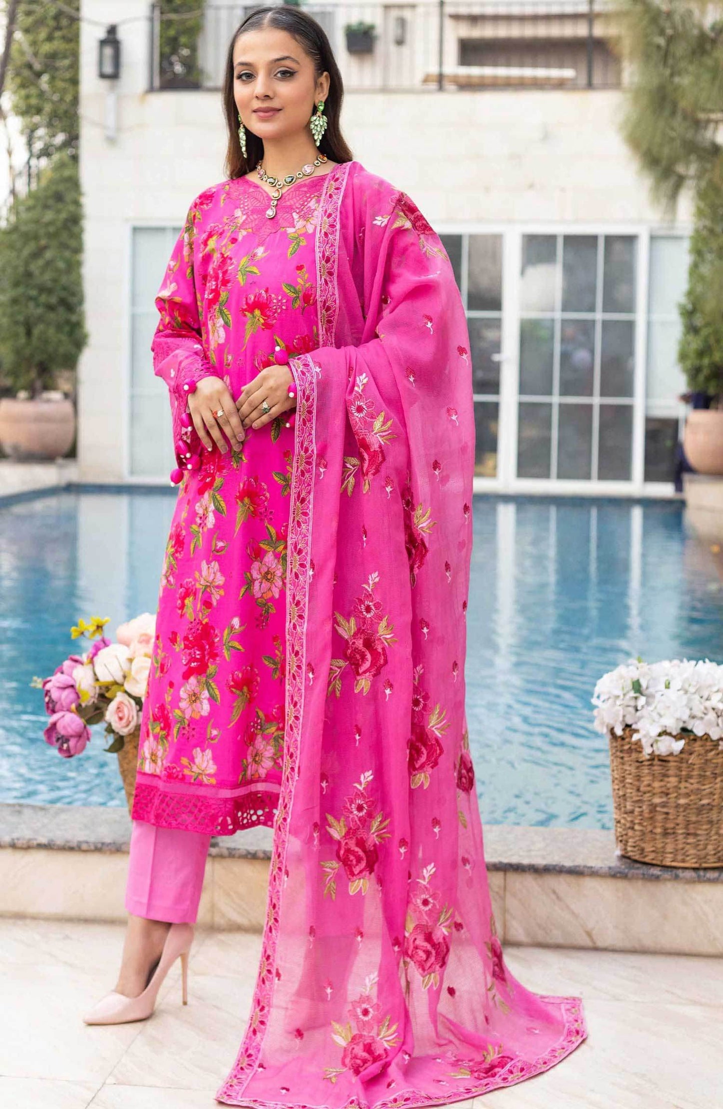Florence by Nur Embroidered Unstitched Lawn 3pcs - Jotey