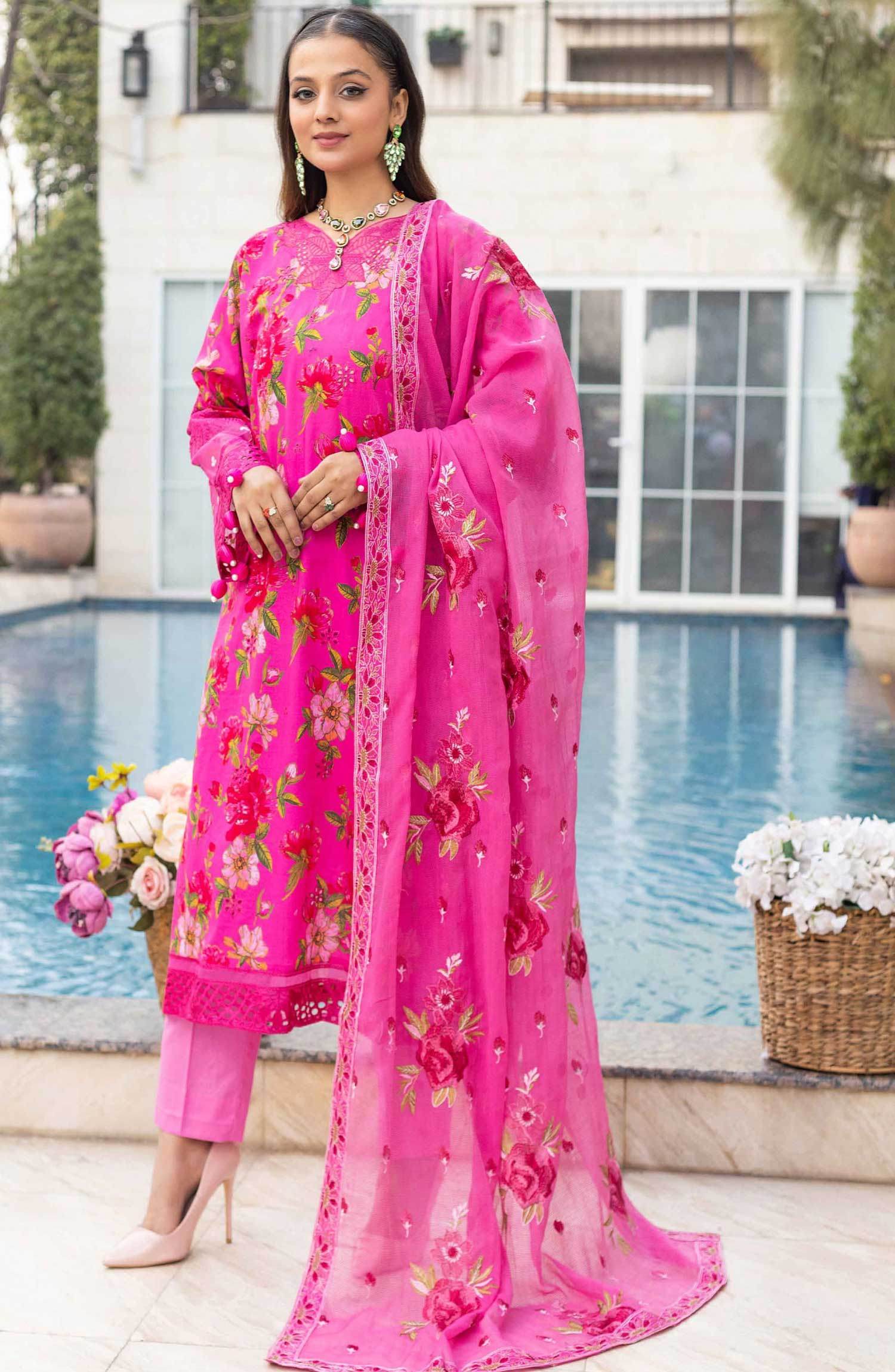 Florence by Nur Embroidered Unstitched Lawn 3pcs - Jotey