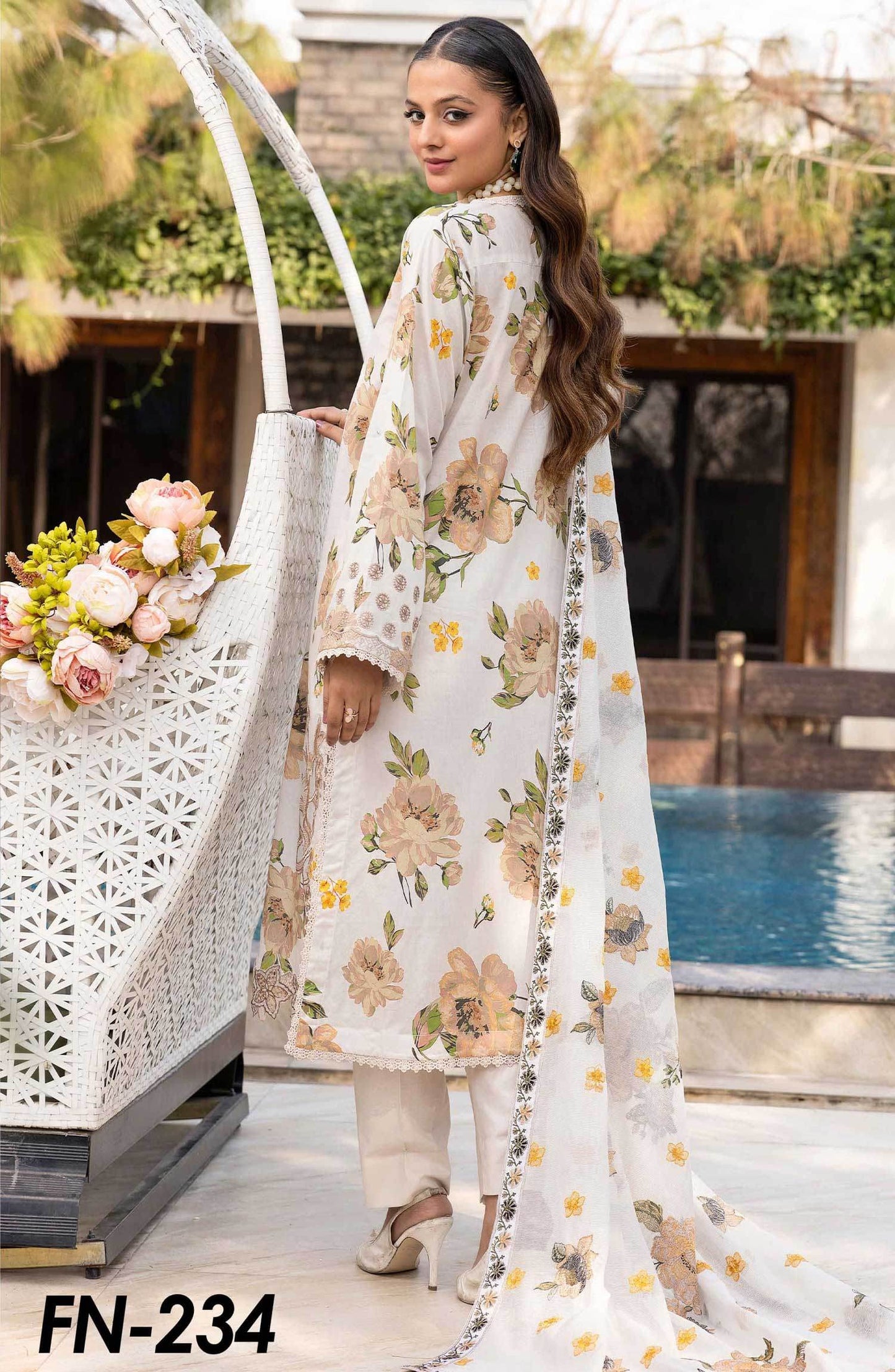 Florence by Nur Embroidered Unstitched Lawn 3pcs - Jotey