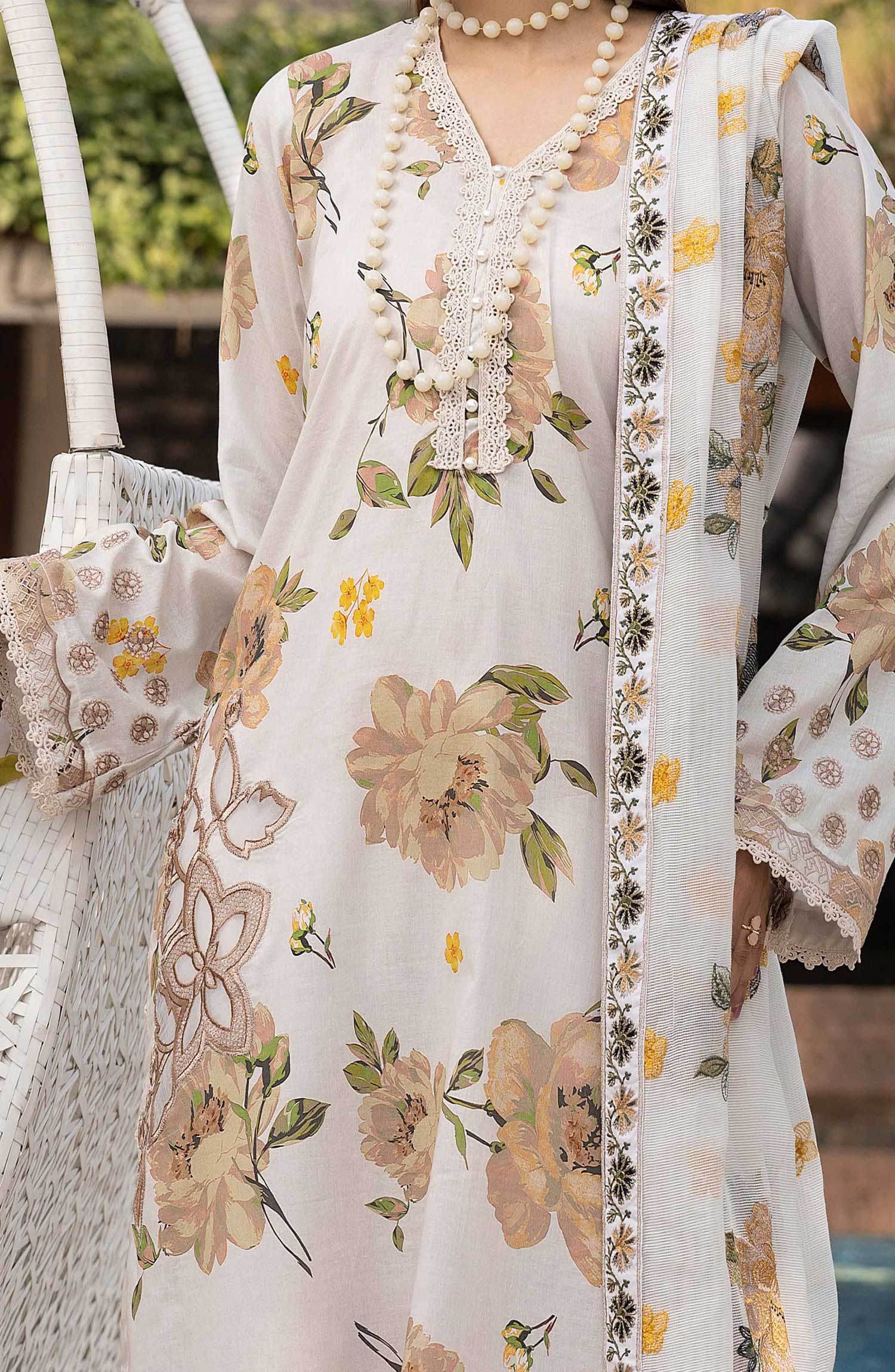 Florence by Nur Embroidered Unstitched Lawn 3pcs - Jotey