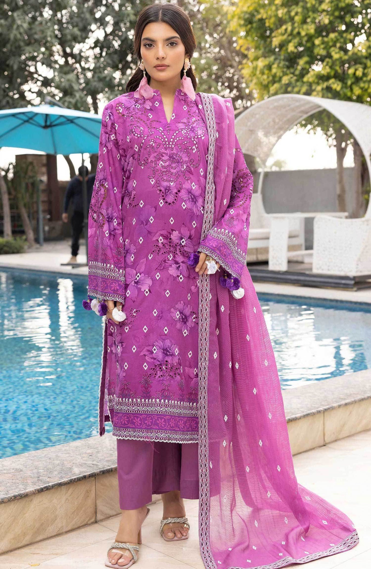 Florence by Nur Embroidered Unstitched Lawn 3pcs - Jotey