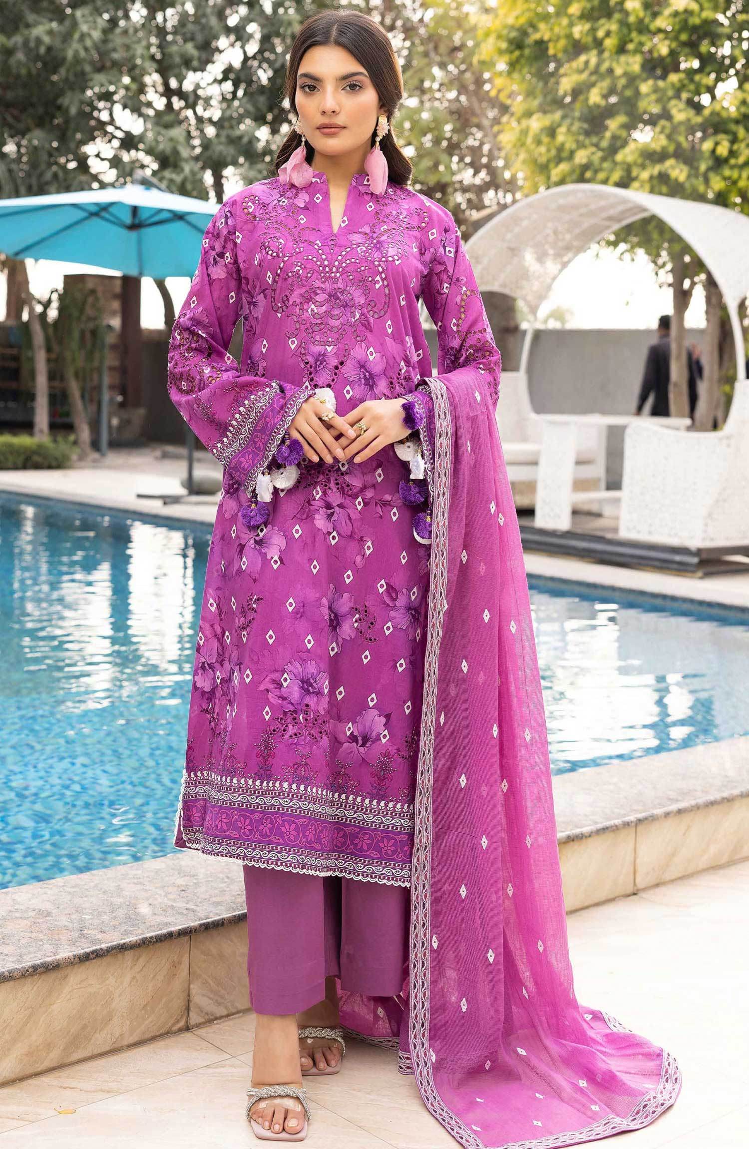 Florence by Nur Embroidered Unstitched Lawn 3pcs - Jotey