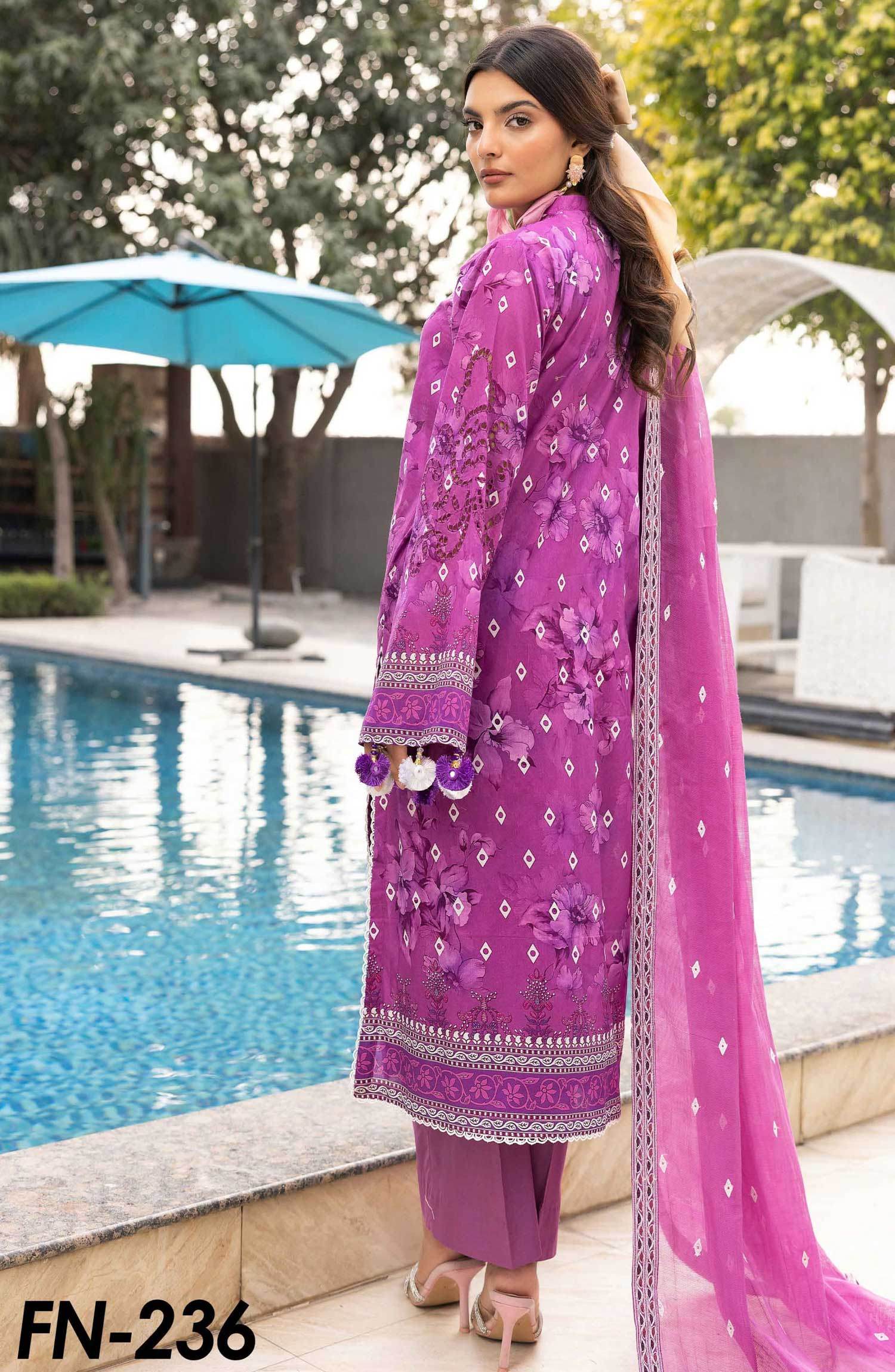 Florence by Nur Embroidered Unstitched Lawn 3pcs - Jotey