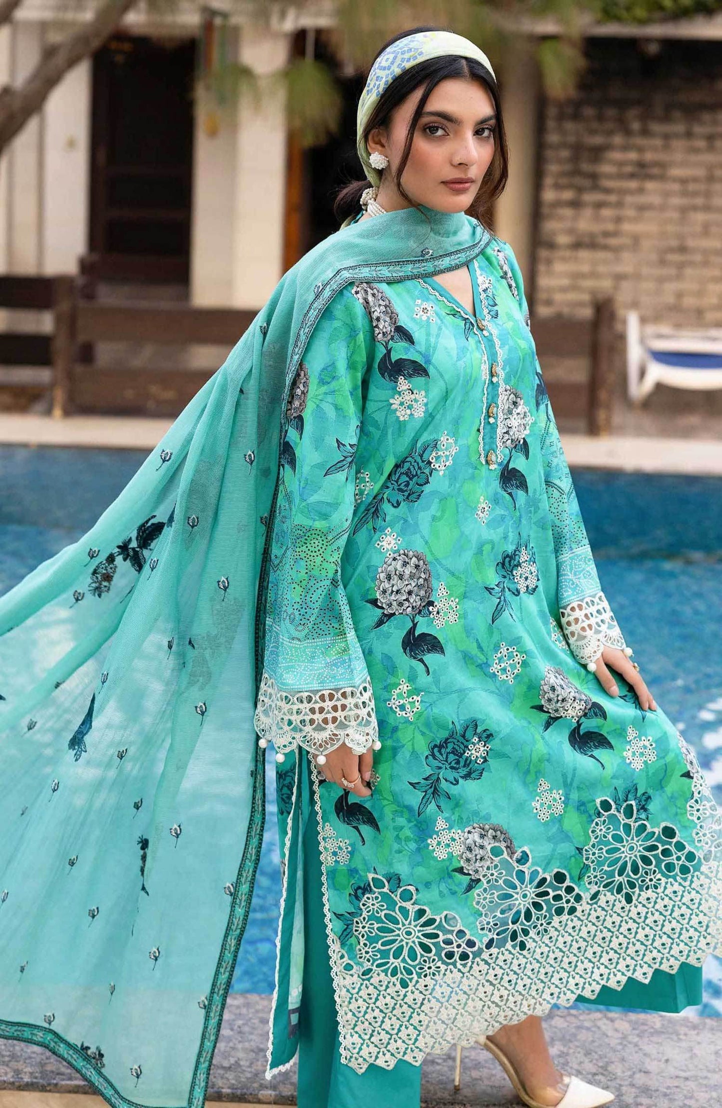 Florence by Nur Embroidered Unstitched Lawn 3pcs - Jotey