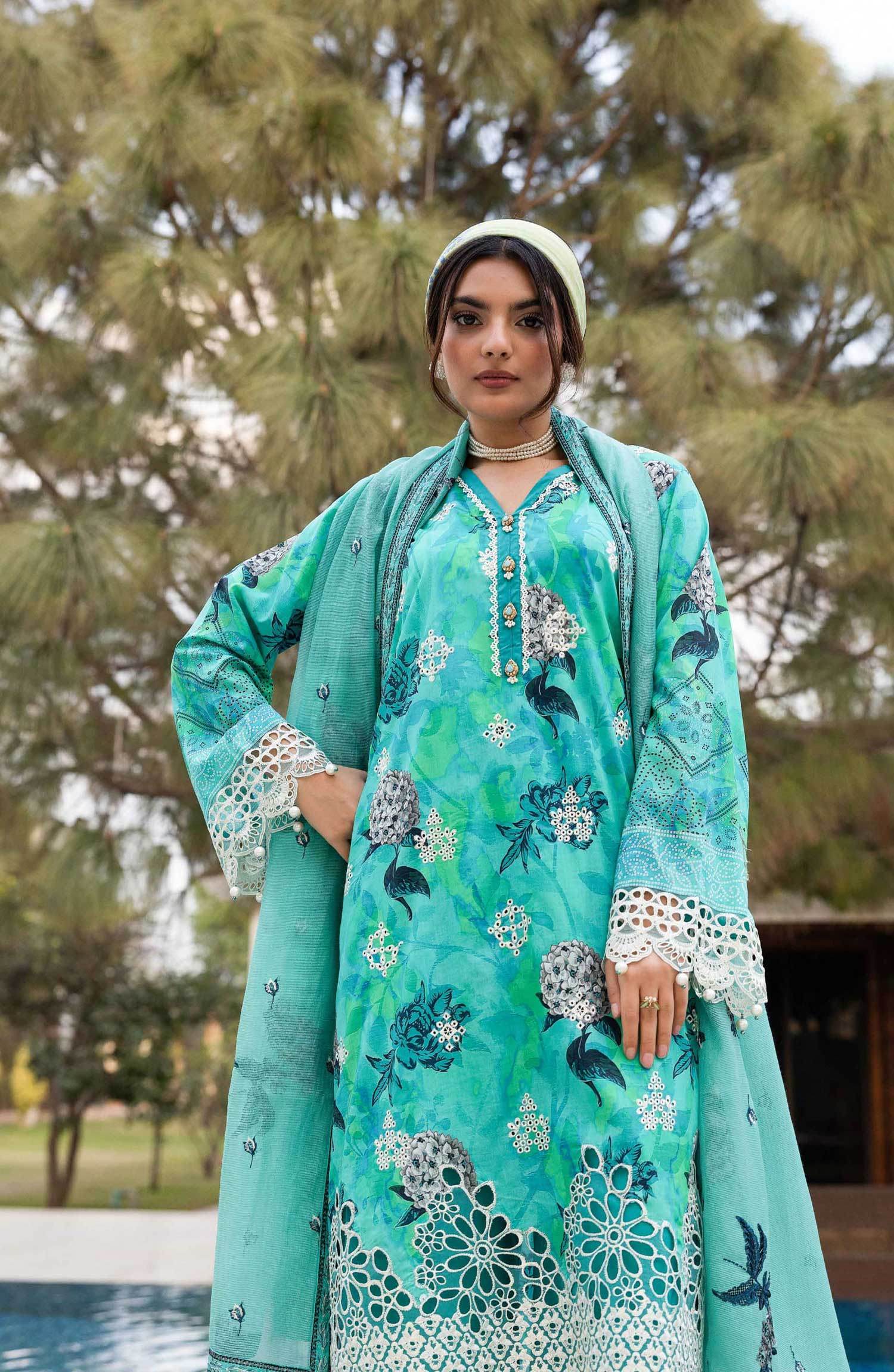 Florence by Nur Embroidered Unstitched Lawn 3pcs - Jotey